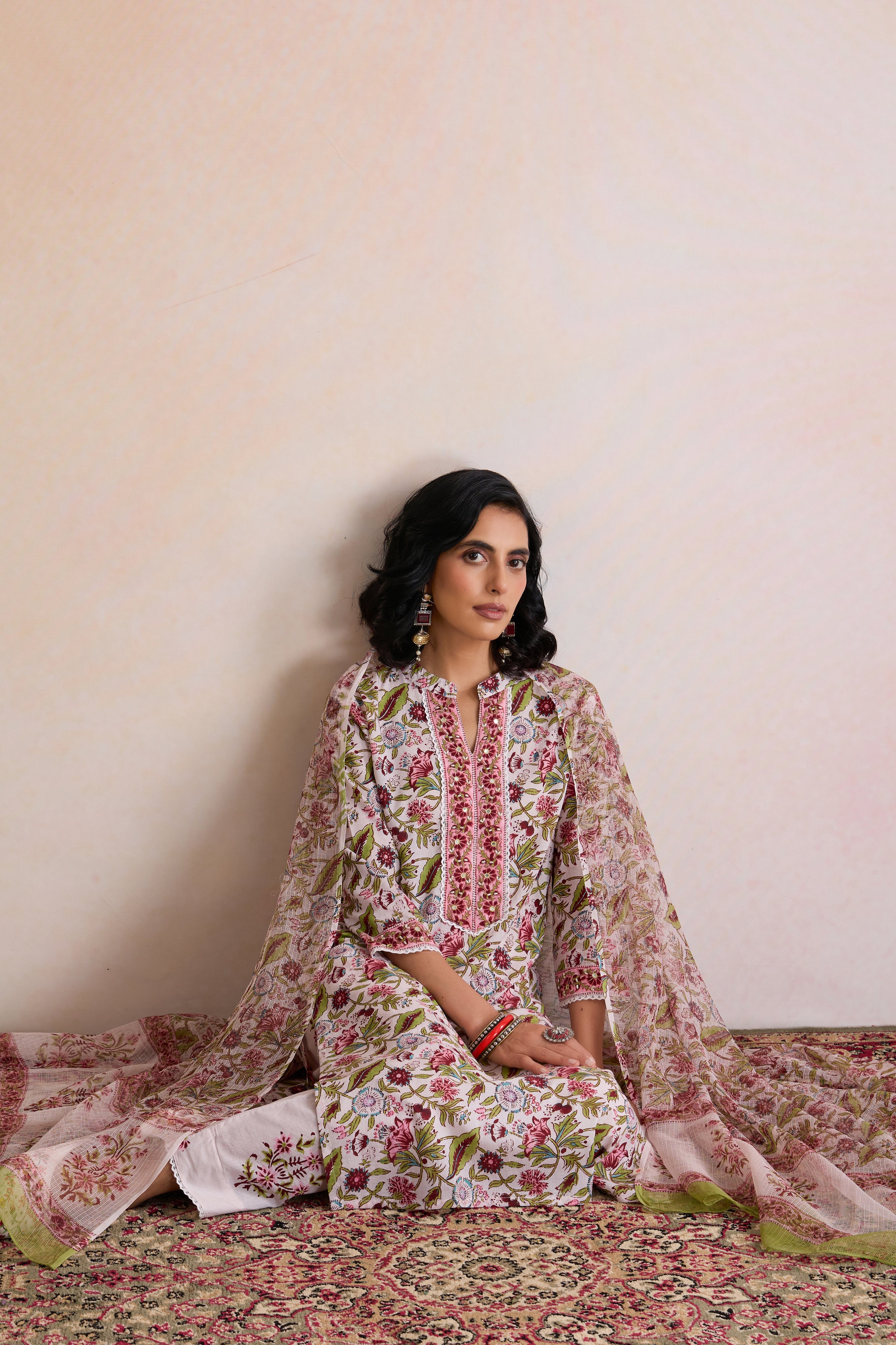 White Elsa Embroidered Kurta Set of 3
