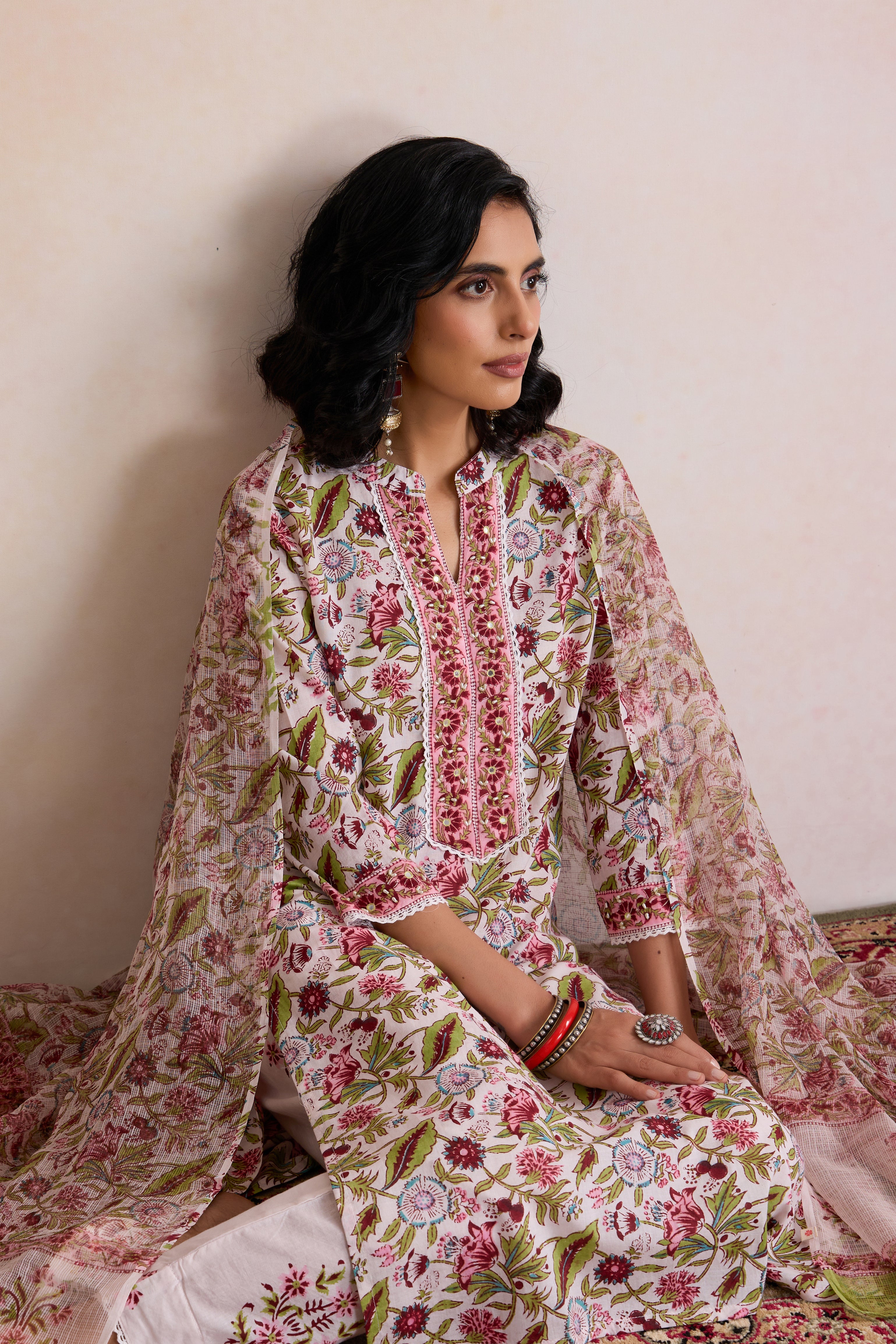 White Elsa Embroidered Kurta Set of 3