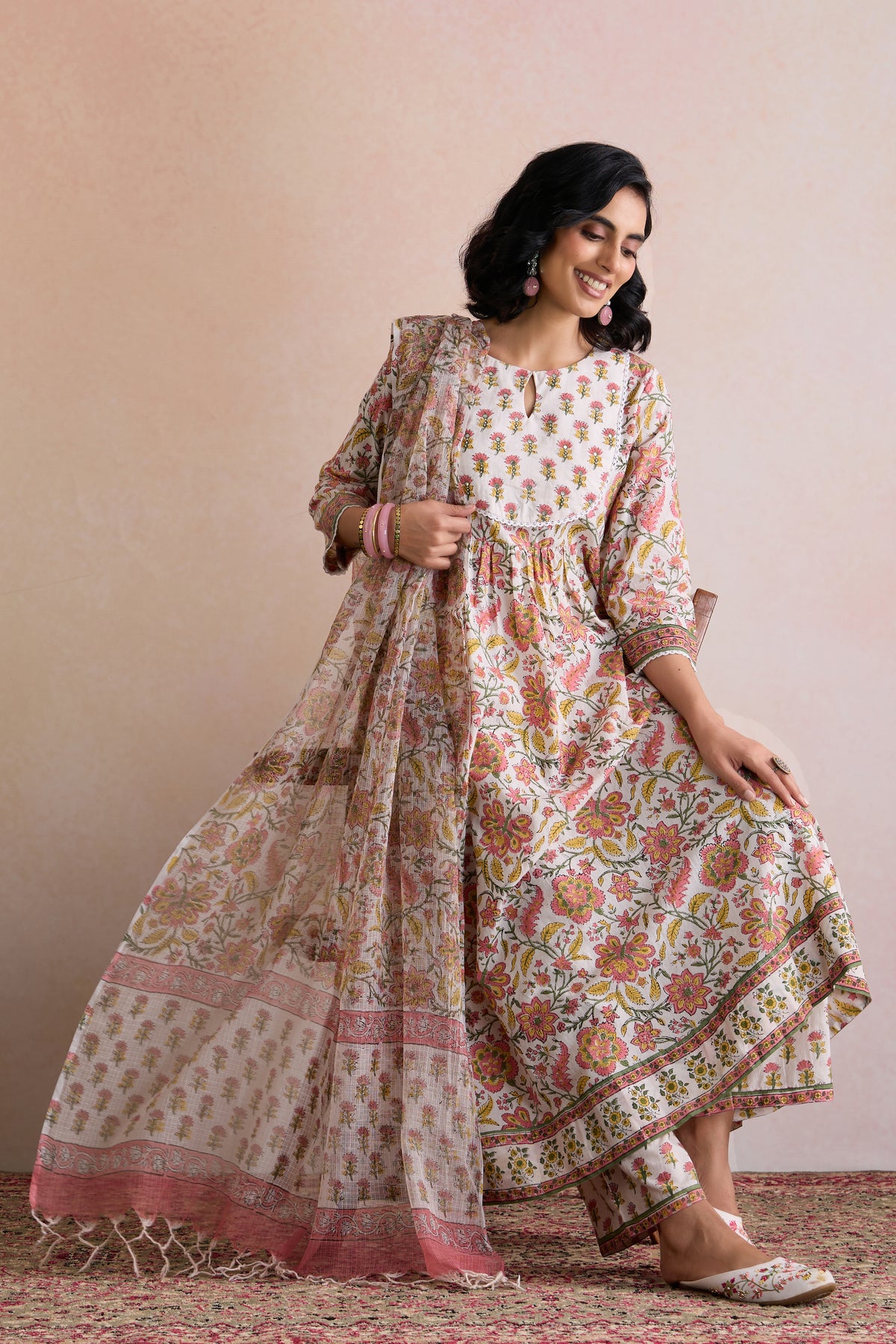 White Florence Embroidered Anarkali Set of 3