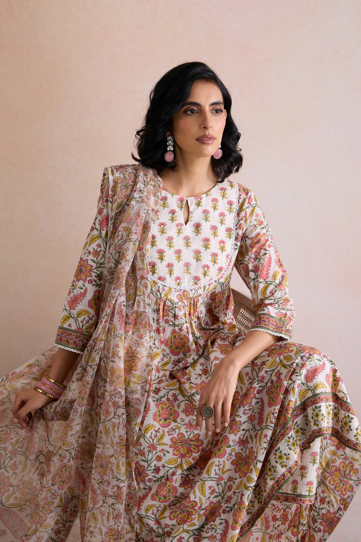 White Florence Embroidered Anarkali Set of 3