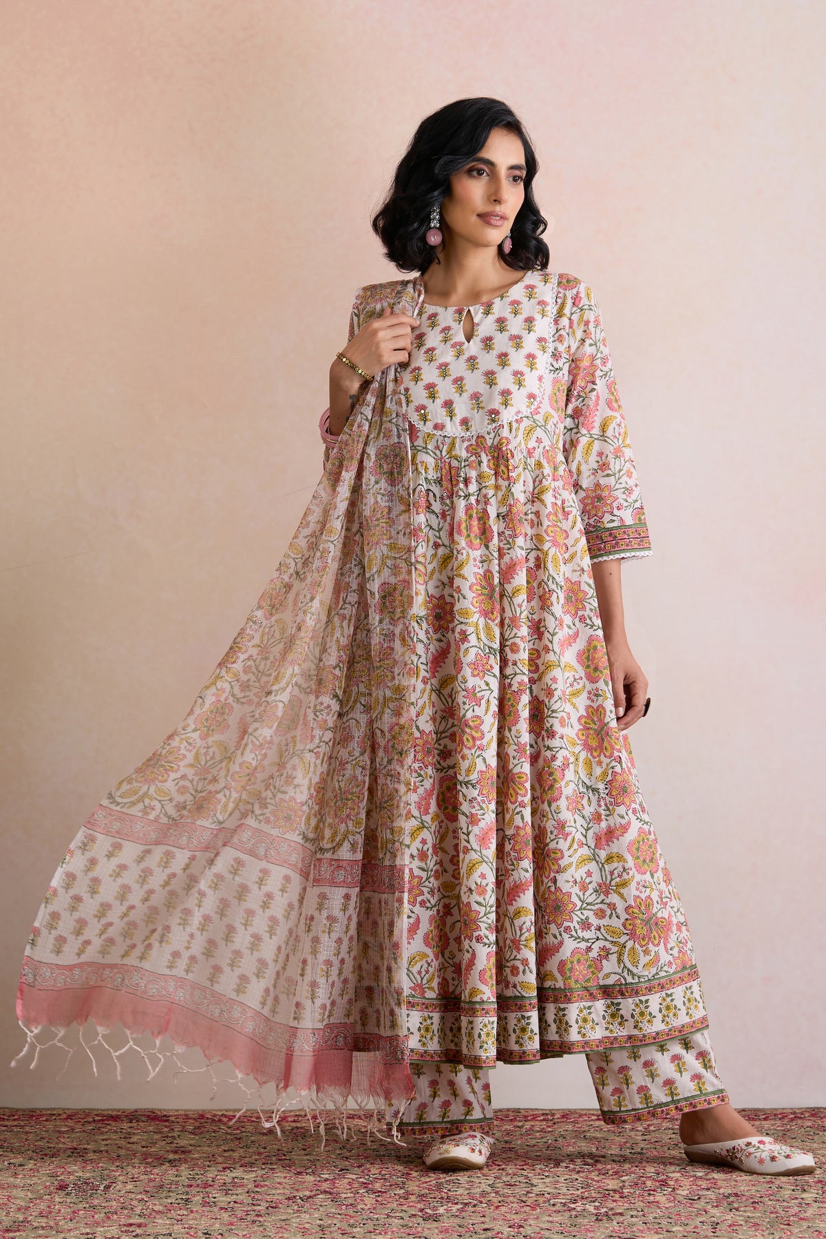 White Florence Embroidered Anarkali Set of 3