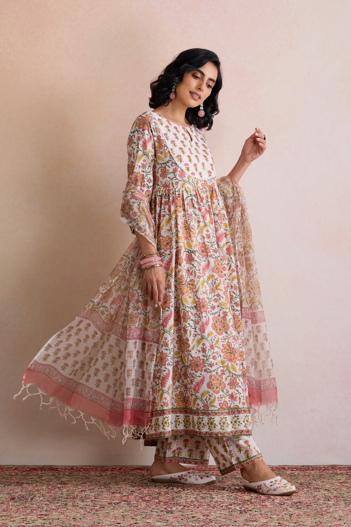 White Florence Embroidered Anarkali Set of 3