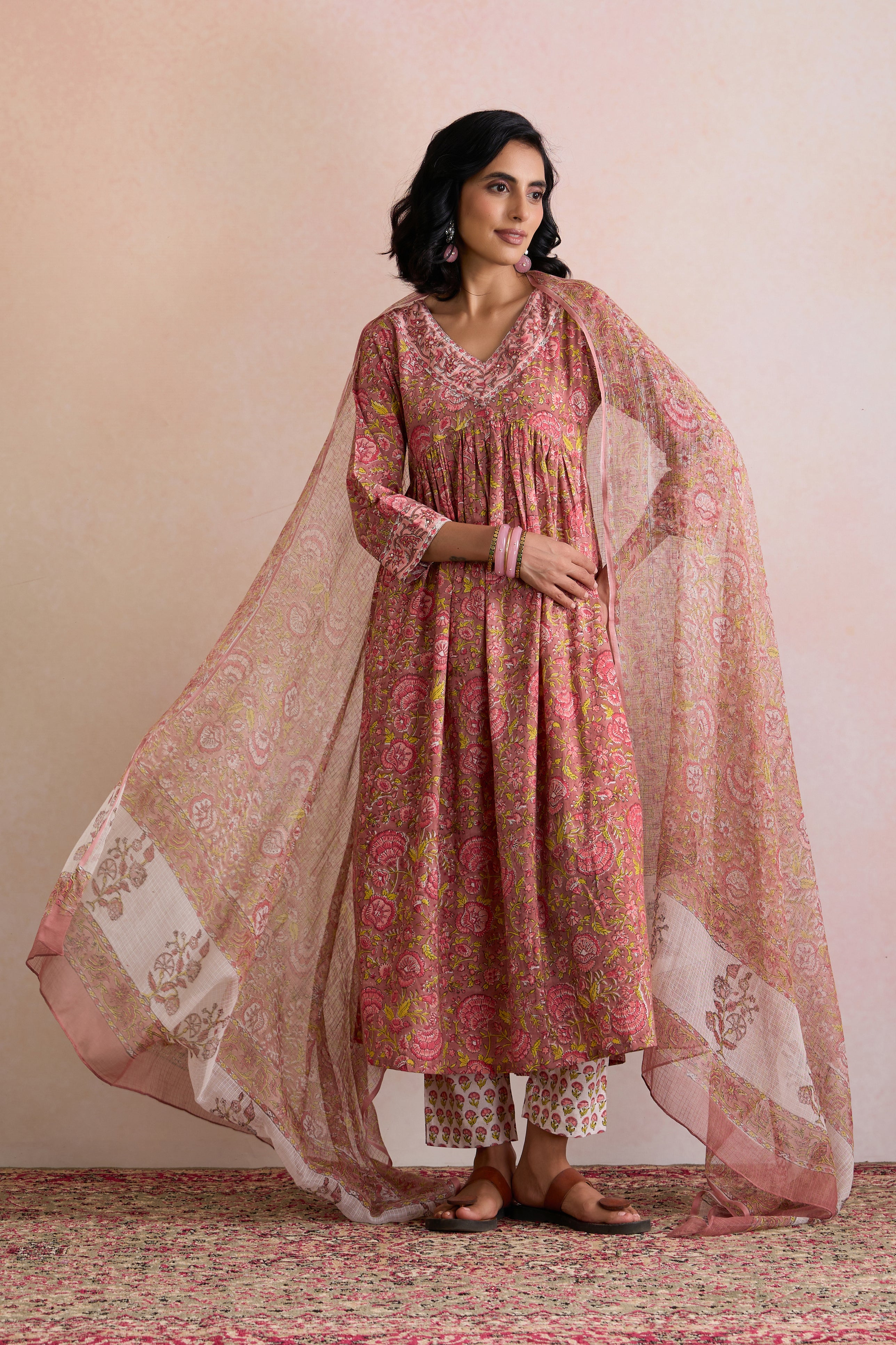Brown Brenda Embroidered Kurta Set of 3