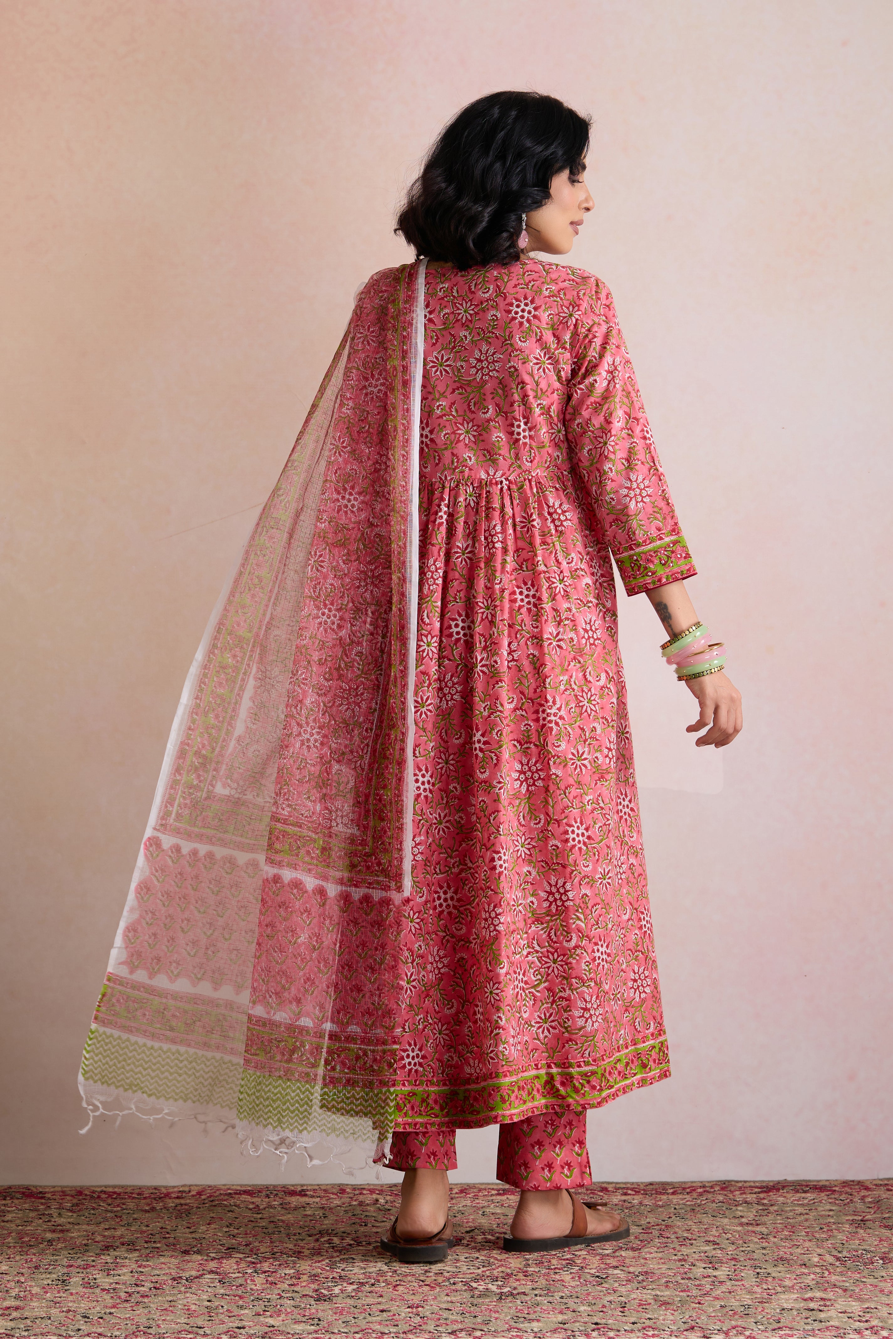 Pink Chelsea Embroidered Anarkali Set of 3