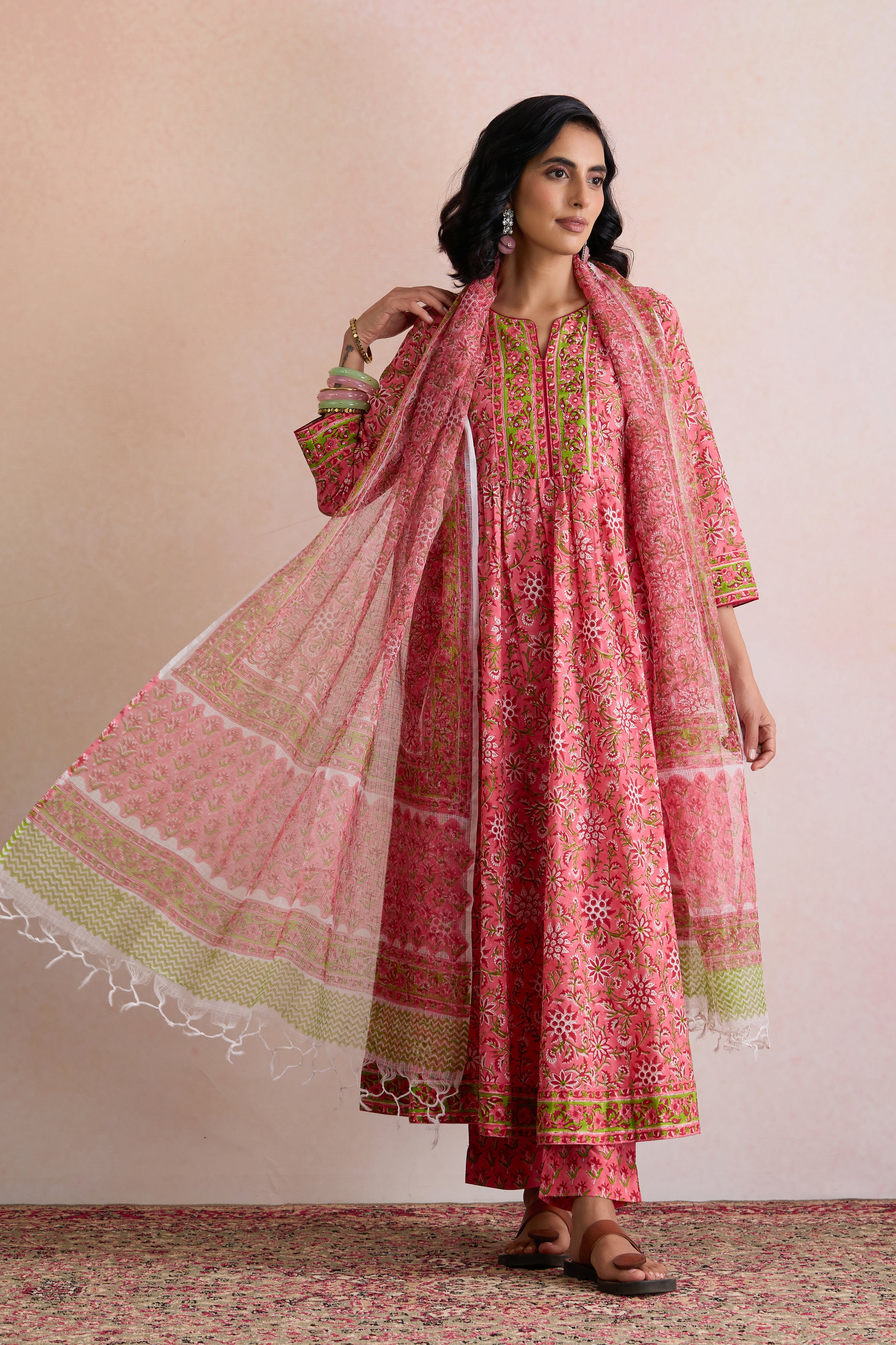 Pink Chelsea Embroidered Anarkali Set of 3