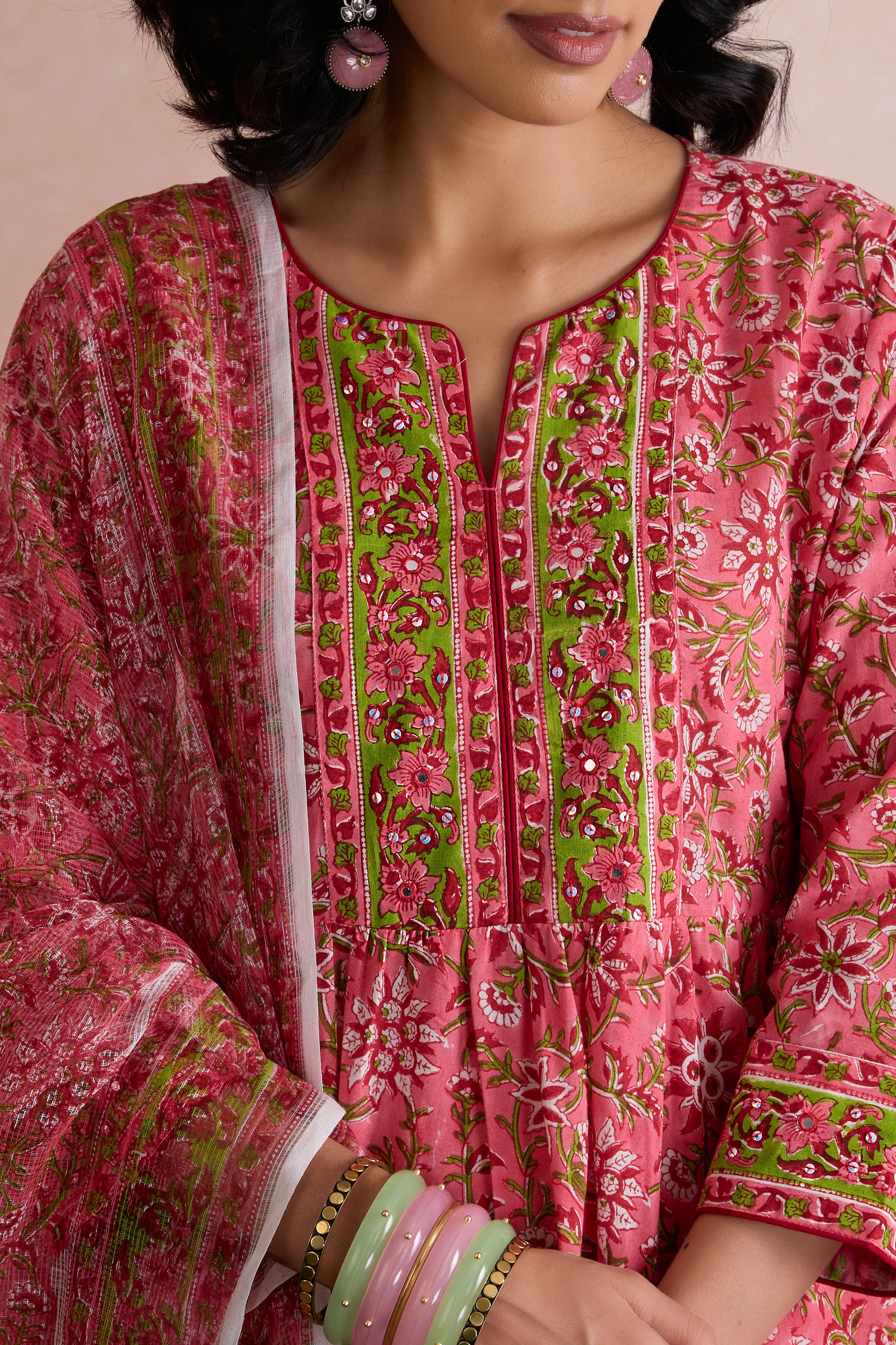 Pink Chelsea Embroidered Anarkali Set of 3