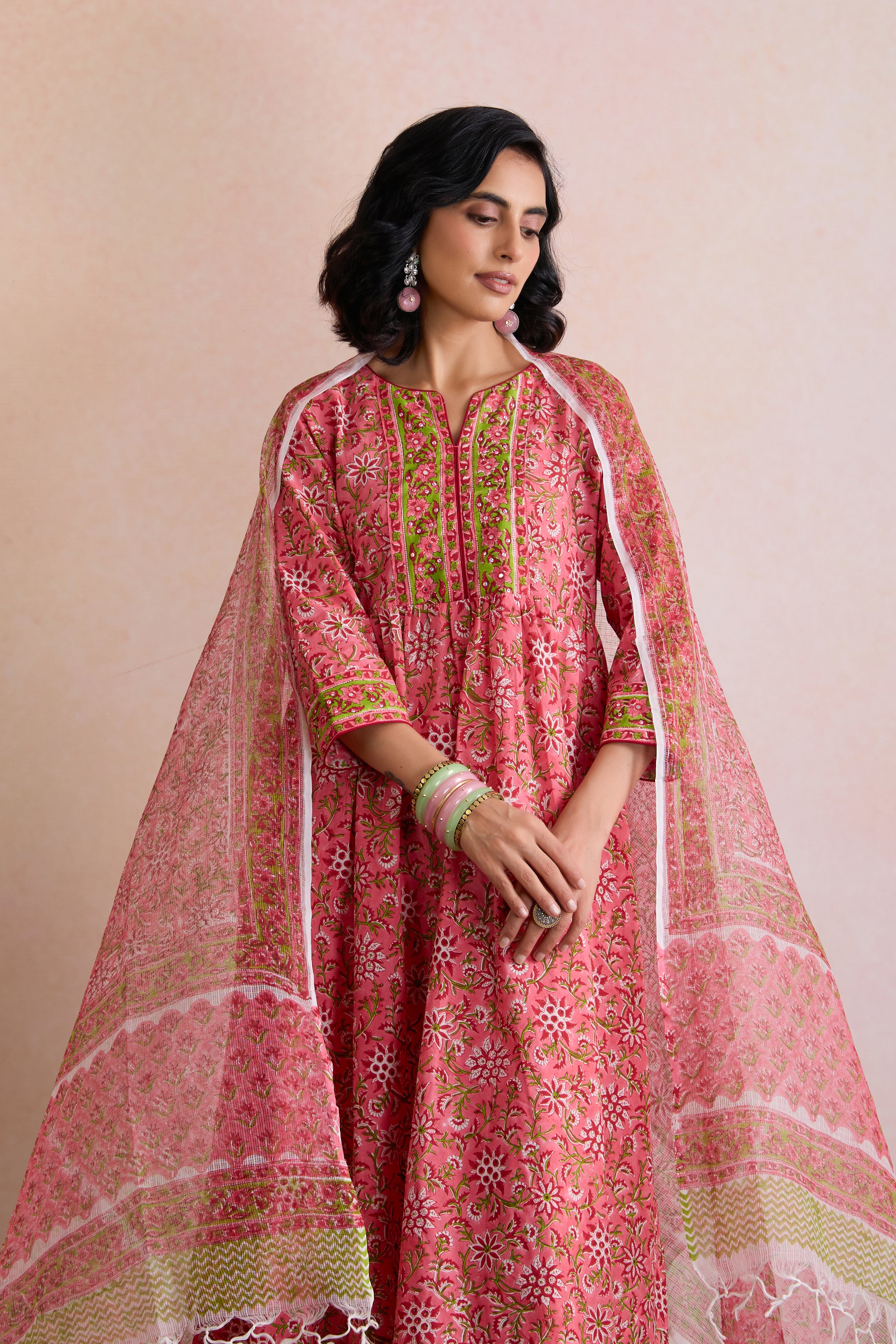 Pink Chelsea Embroidered Anarkali Set of 3