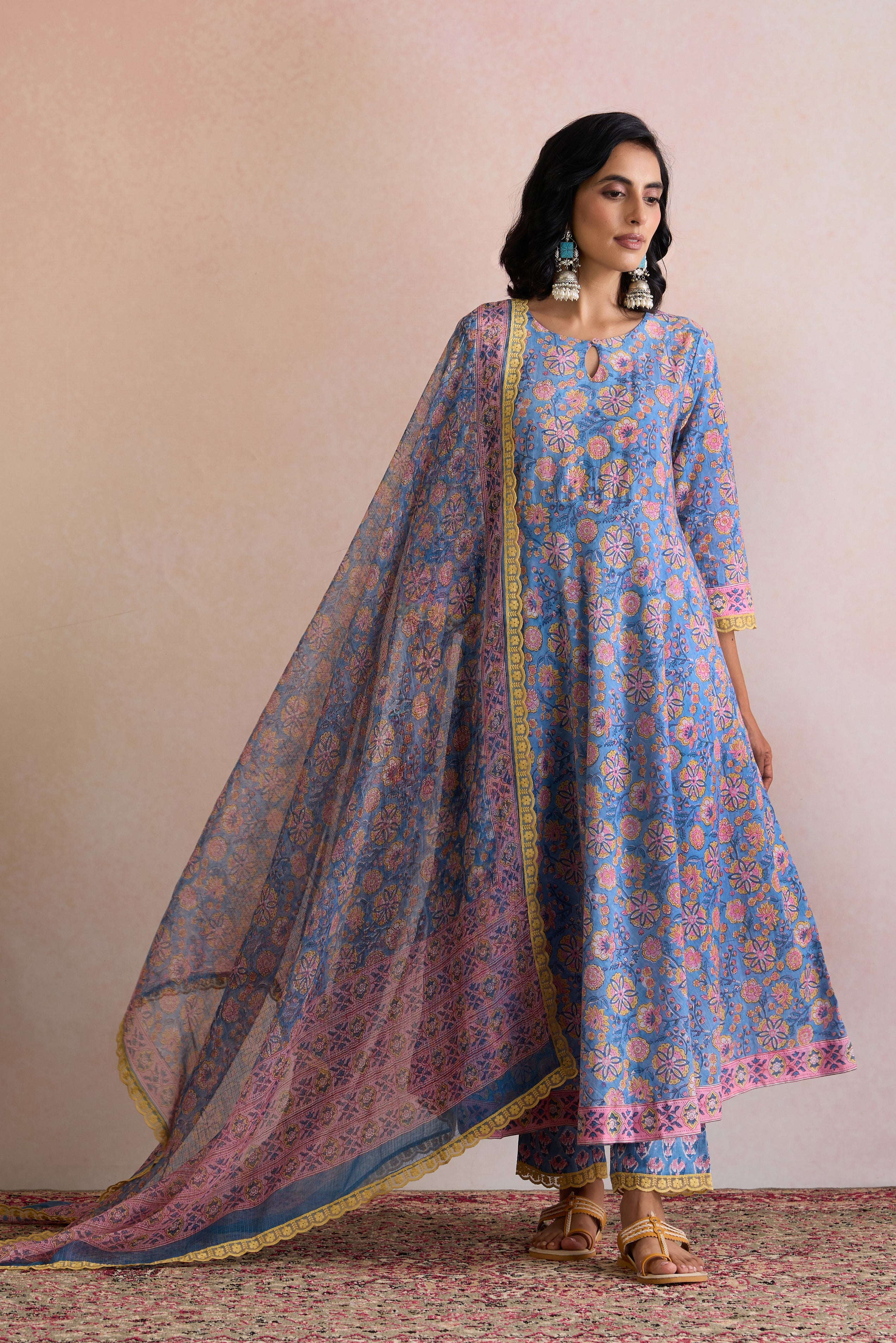 Blue Blair Floral Anarkali Set of 3