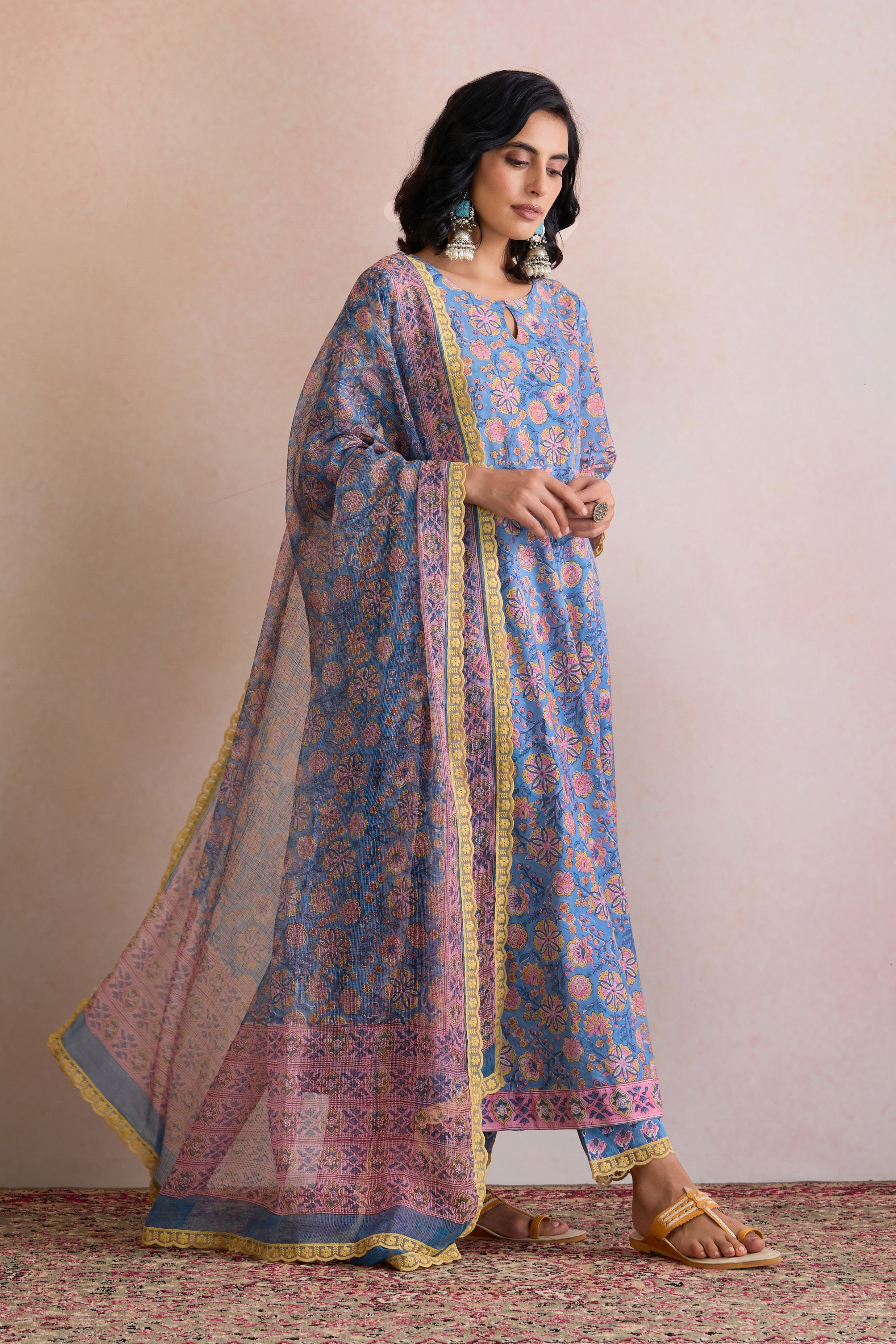 Blue Blair Floral Anarkali Set of 3