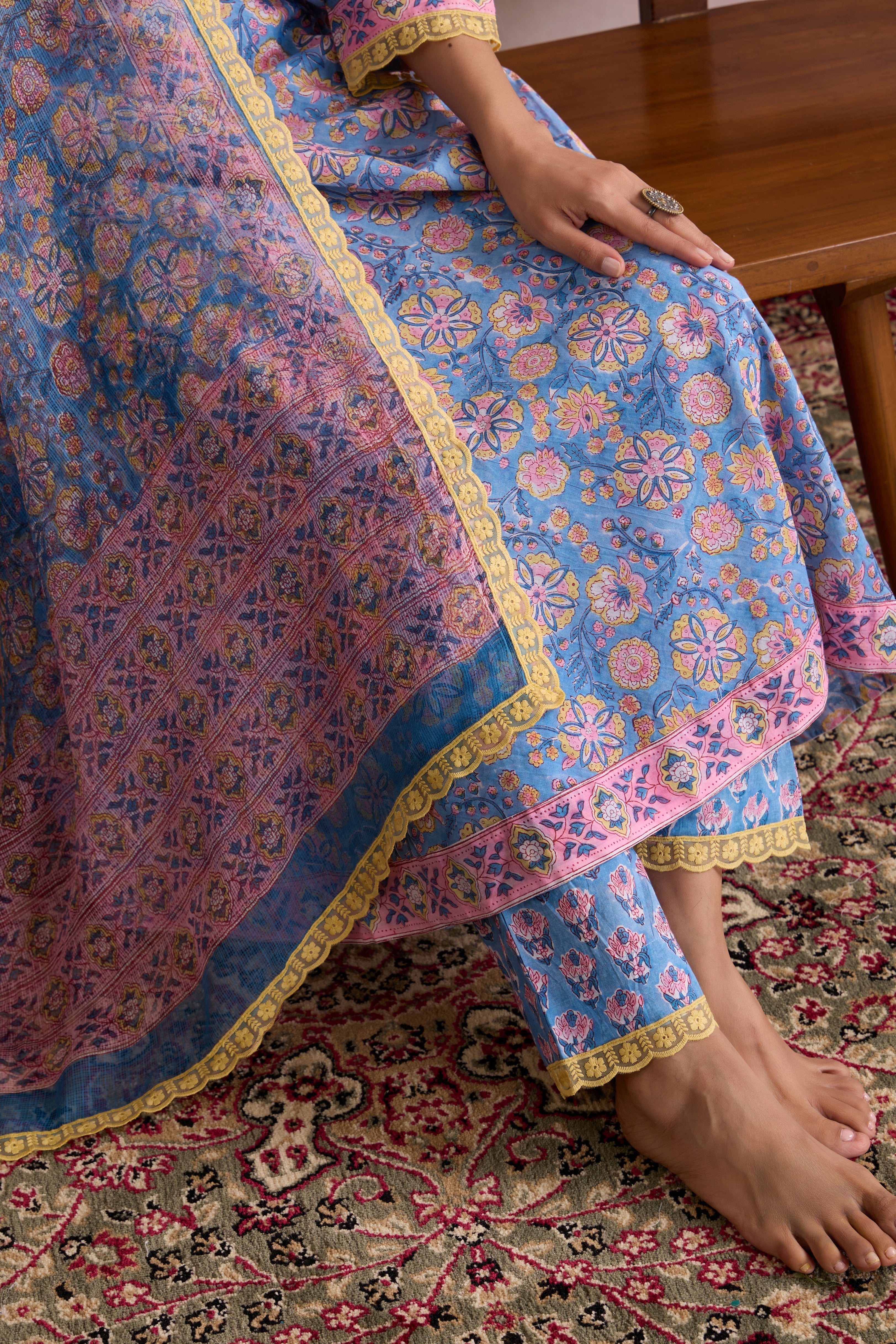 Blue Blair Floral Anarkali Set of 3