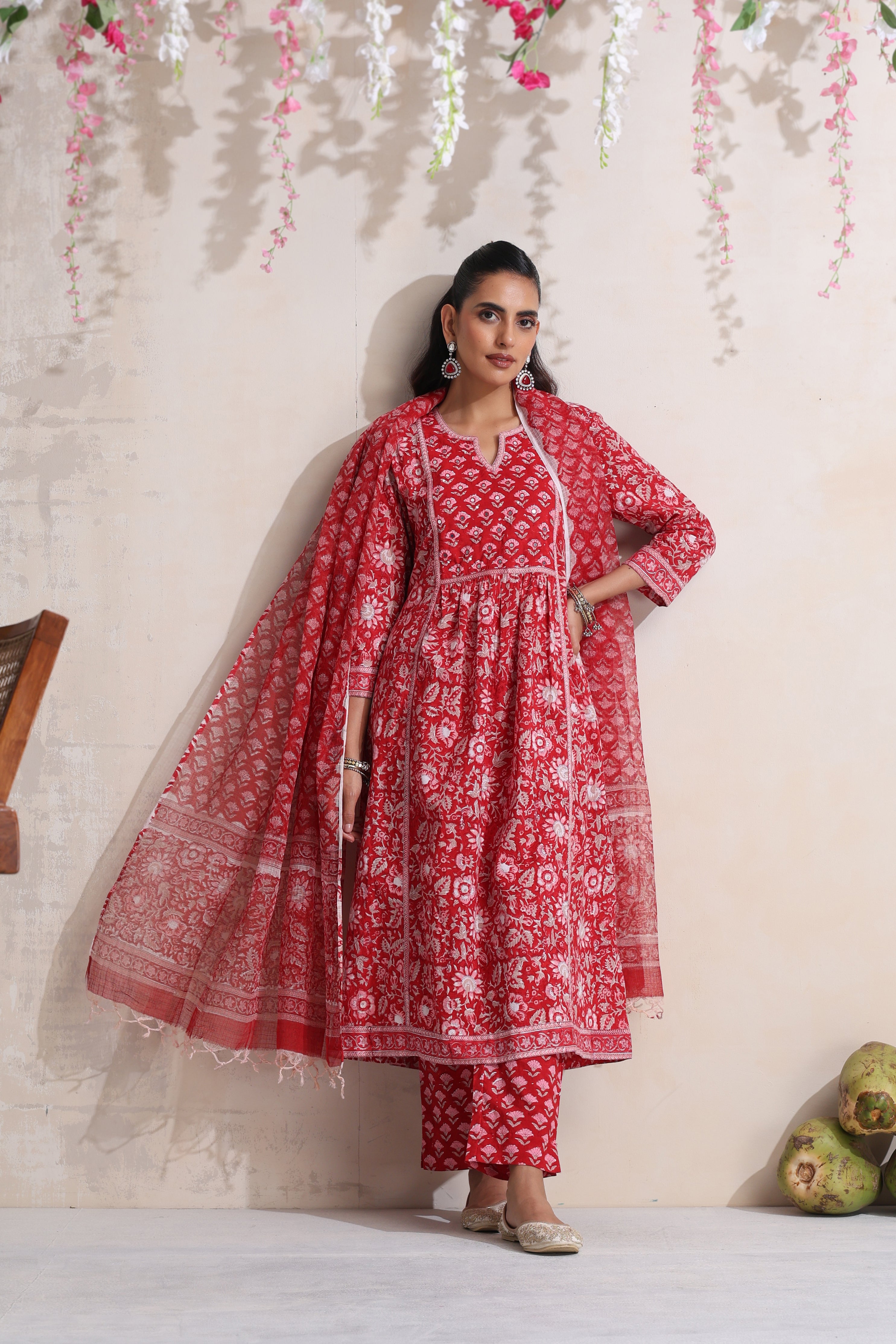 Red Regina Embroidered Kurta Set of 3
