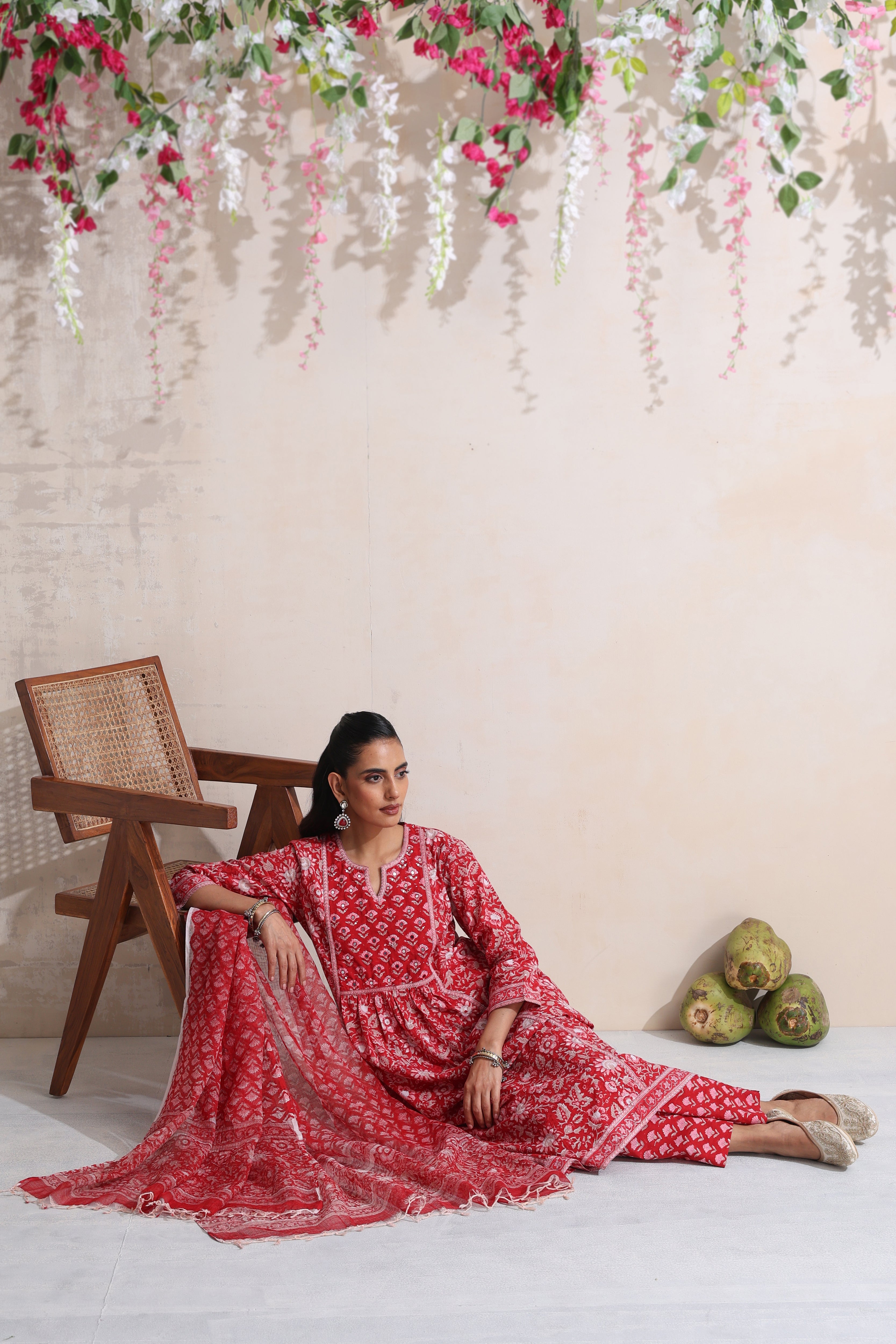 Red Regina Embroidered Kurta Set of 3