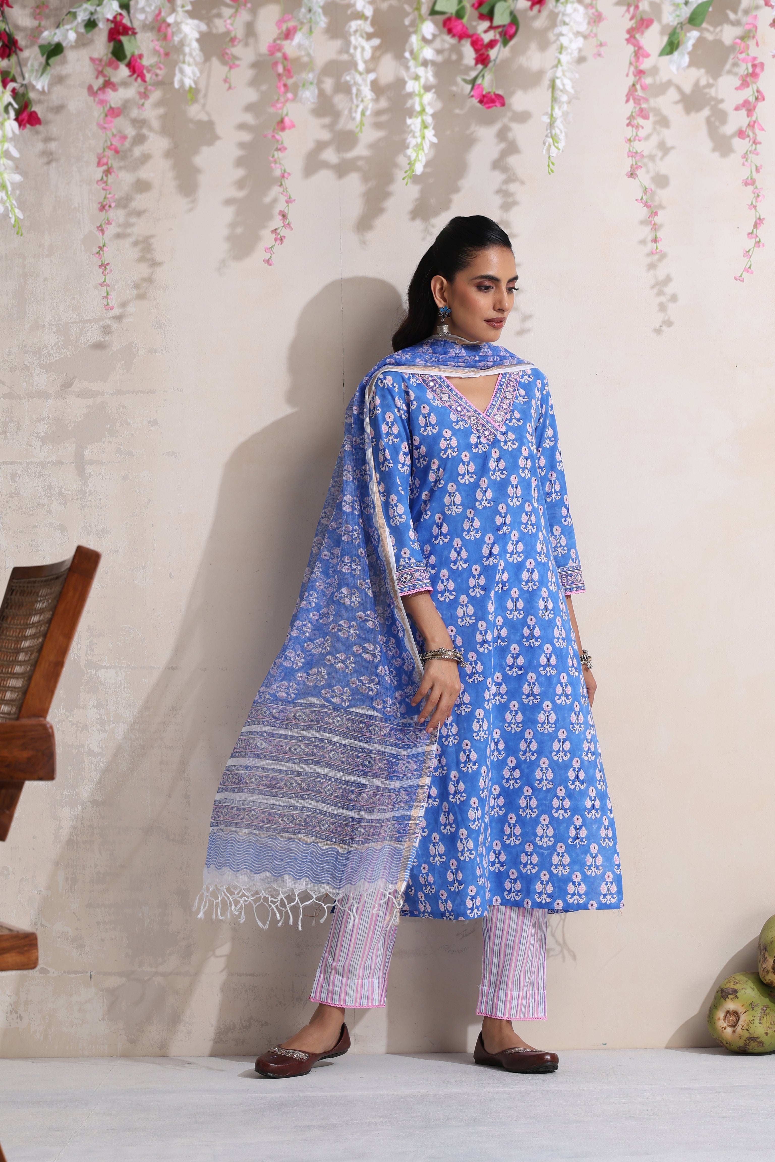 Blue Bruna Embroidered Kurta Set of 3