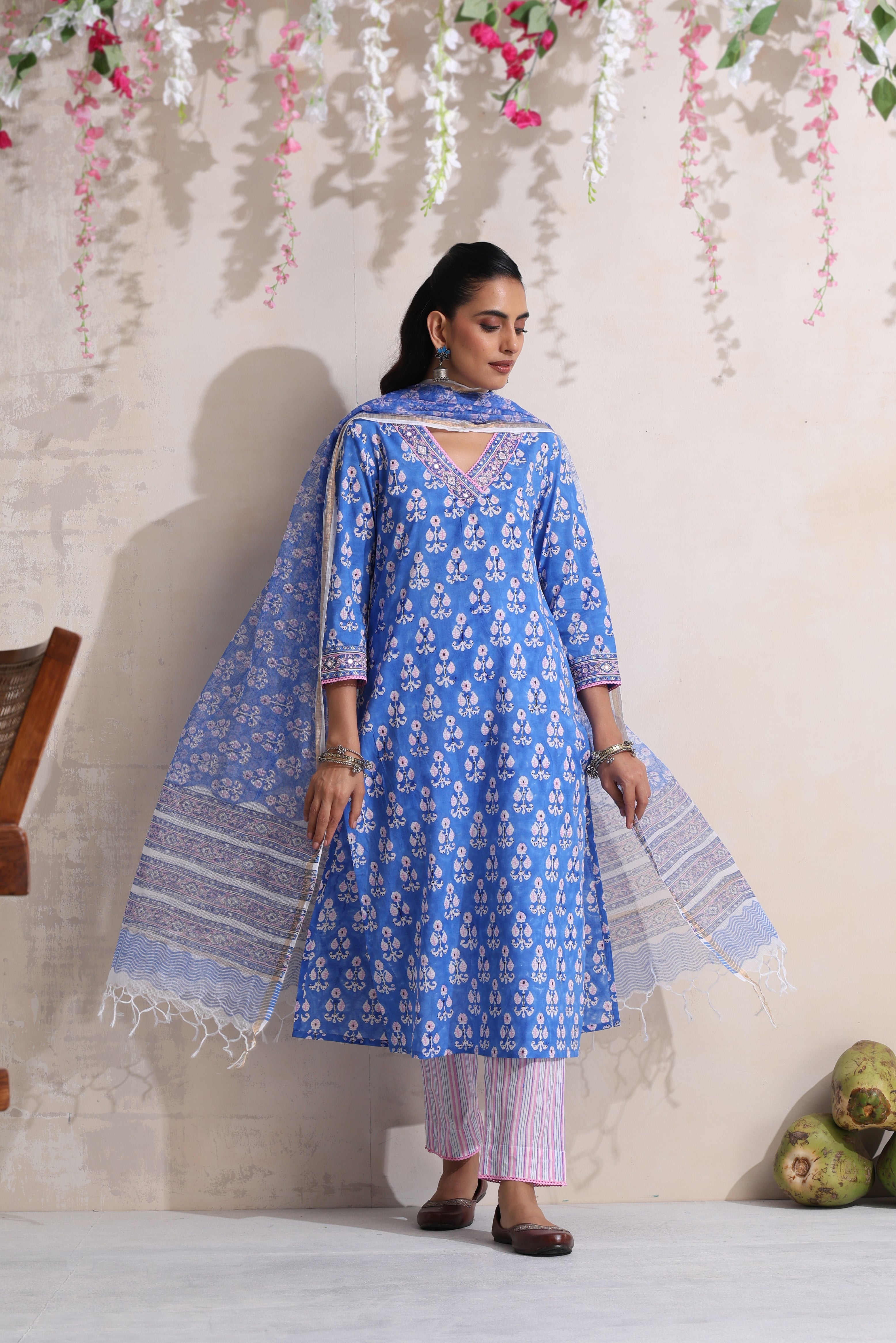 Blue Bruna Embroidered Kurta Set of 3