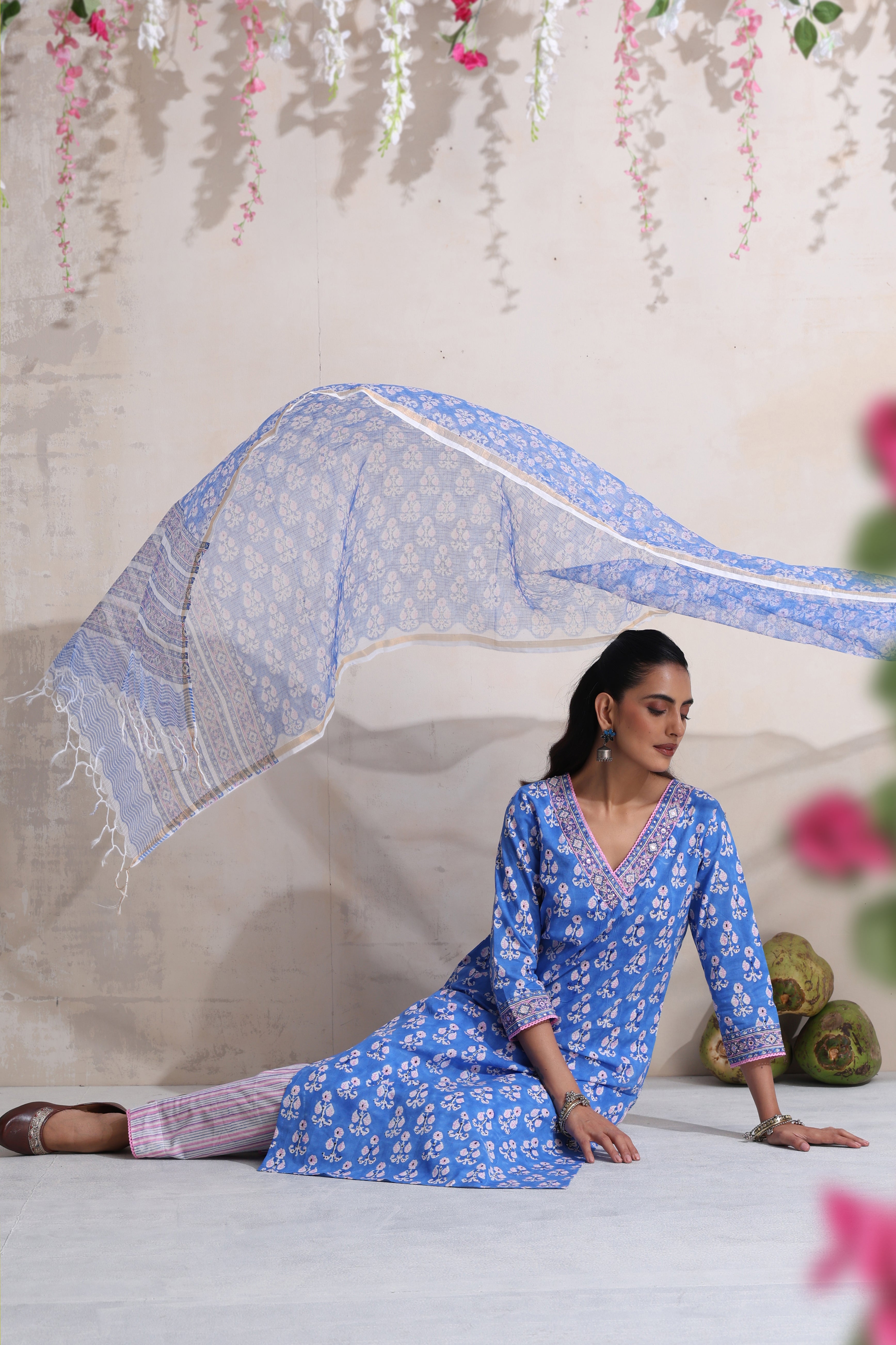 Blue Bruna Embroidered Kurta Set of 3