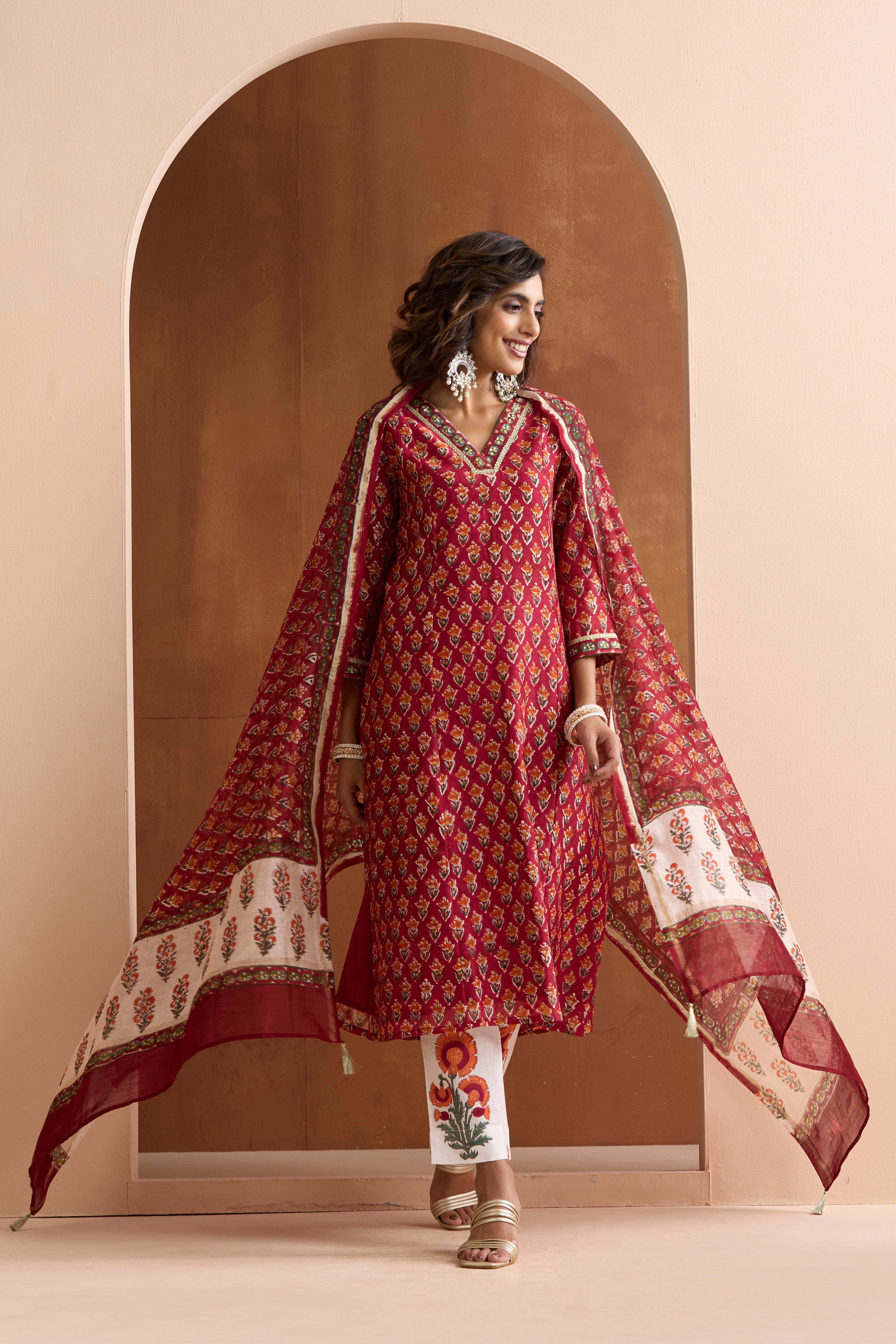 Maroon Ivy Embroidered Chanderi Kurta Set of 3