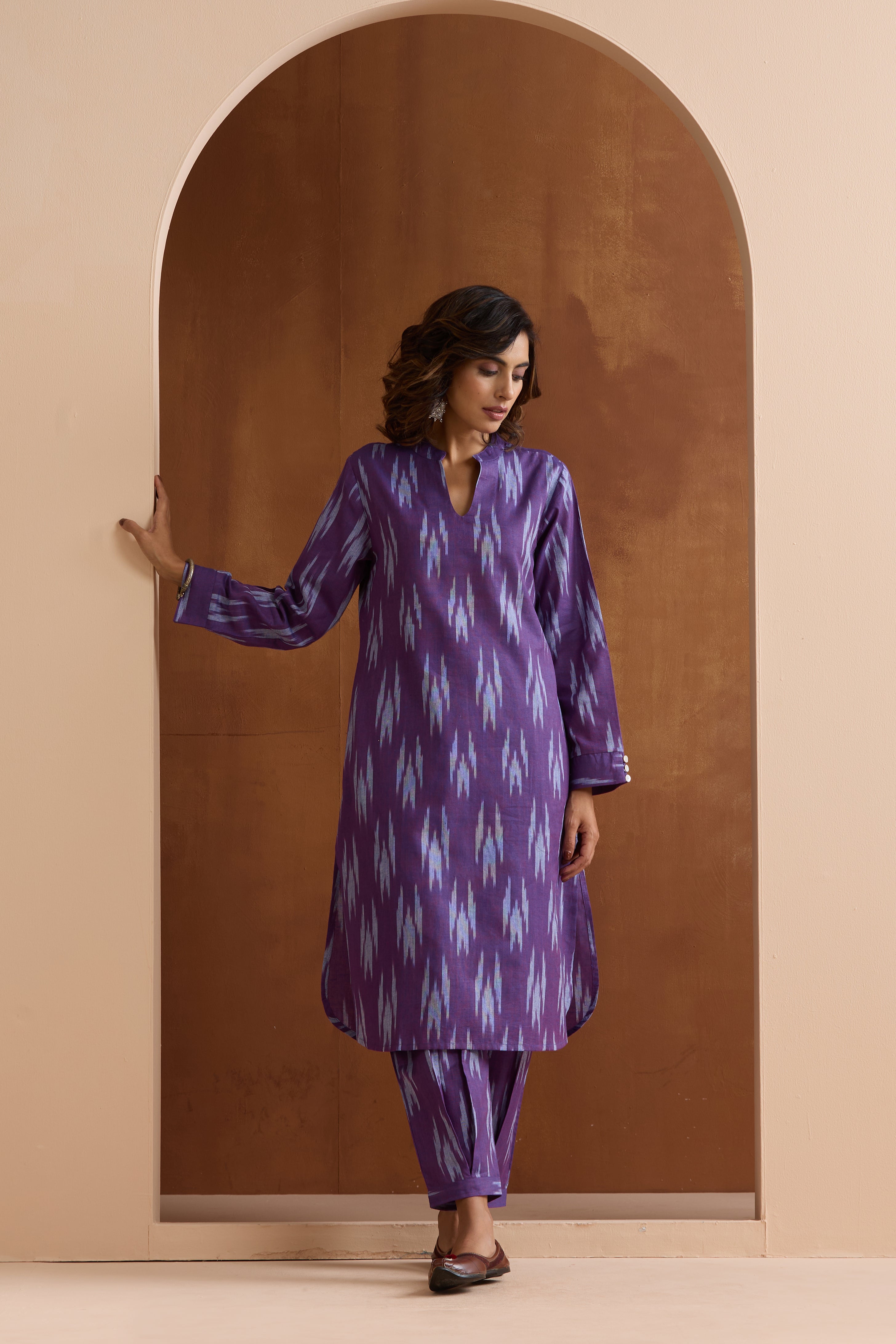 Purple Topaz Ikat Handloom Cotton Kurta Set of 2