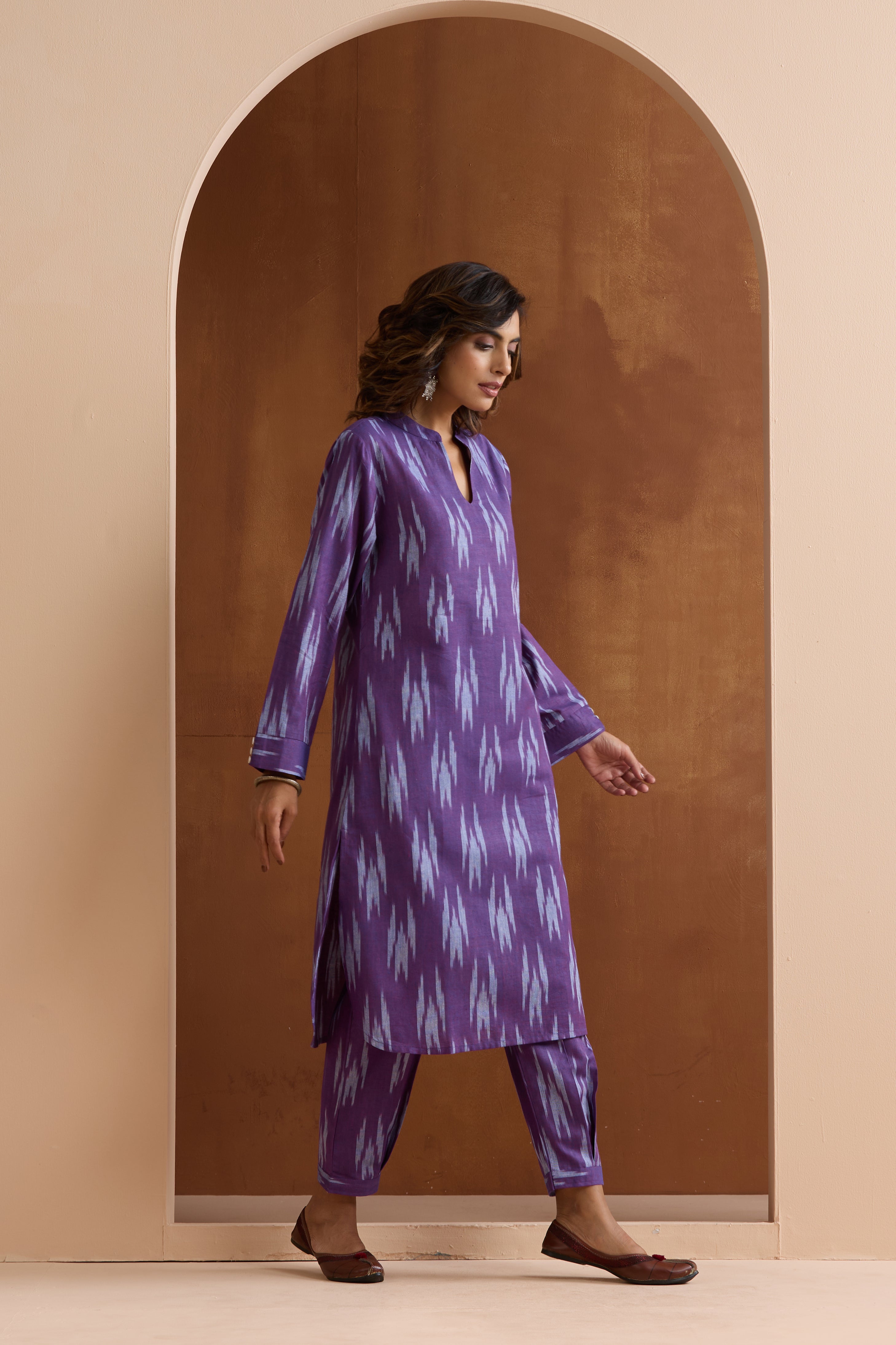 Purple Topaz Ikat Handloom Cotton Kurta Set of 2