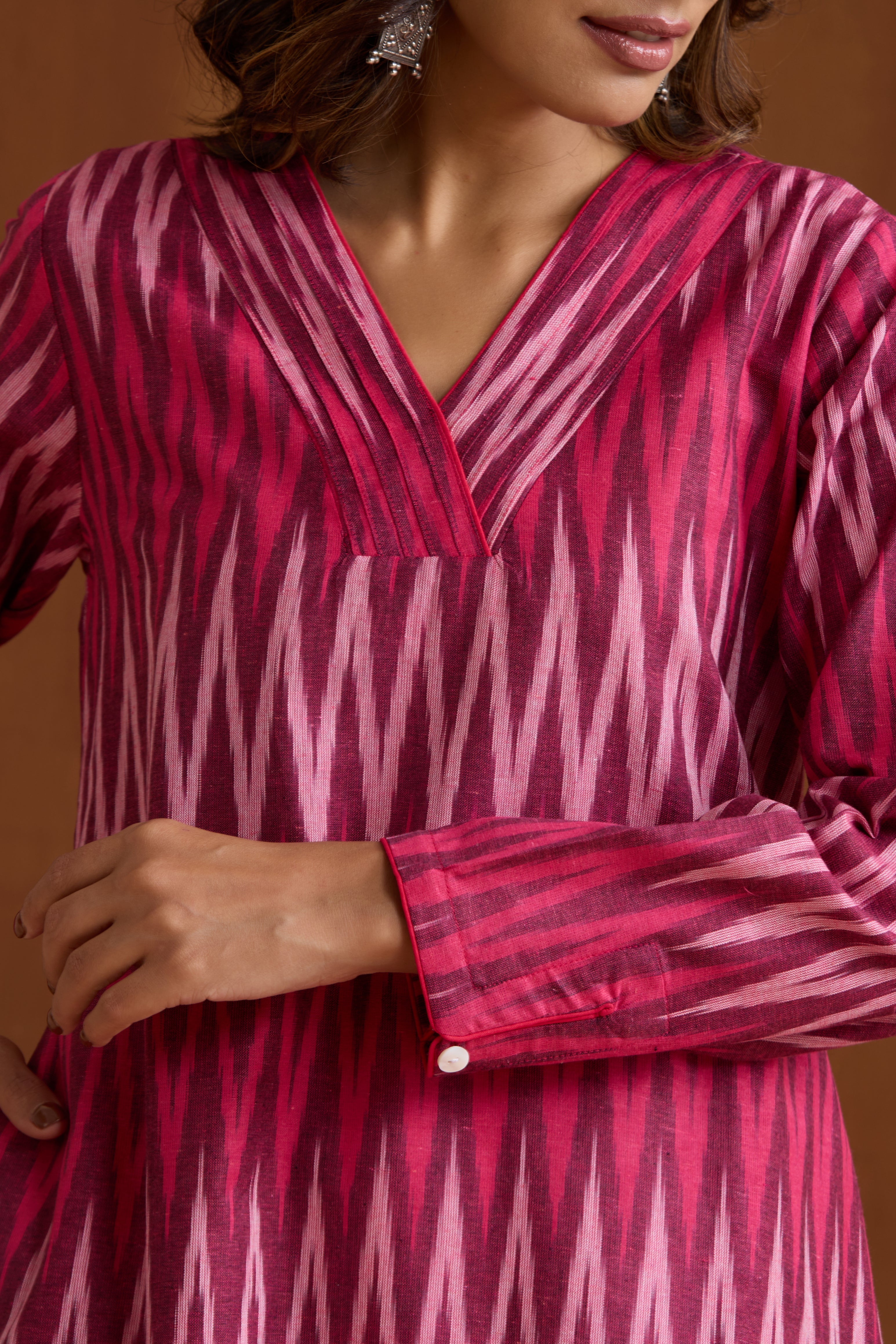 Maroon Carmine Ikat Handloom Cotton Kurta Set of 2