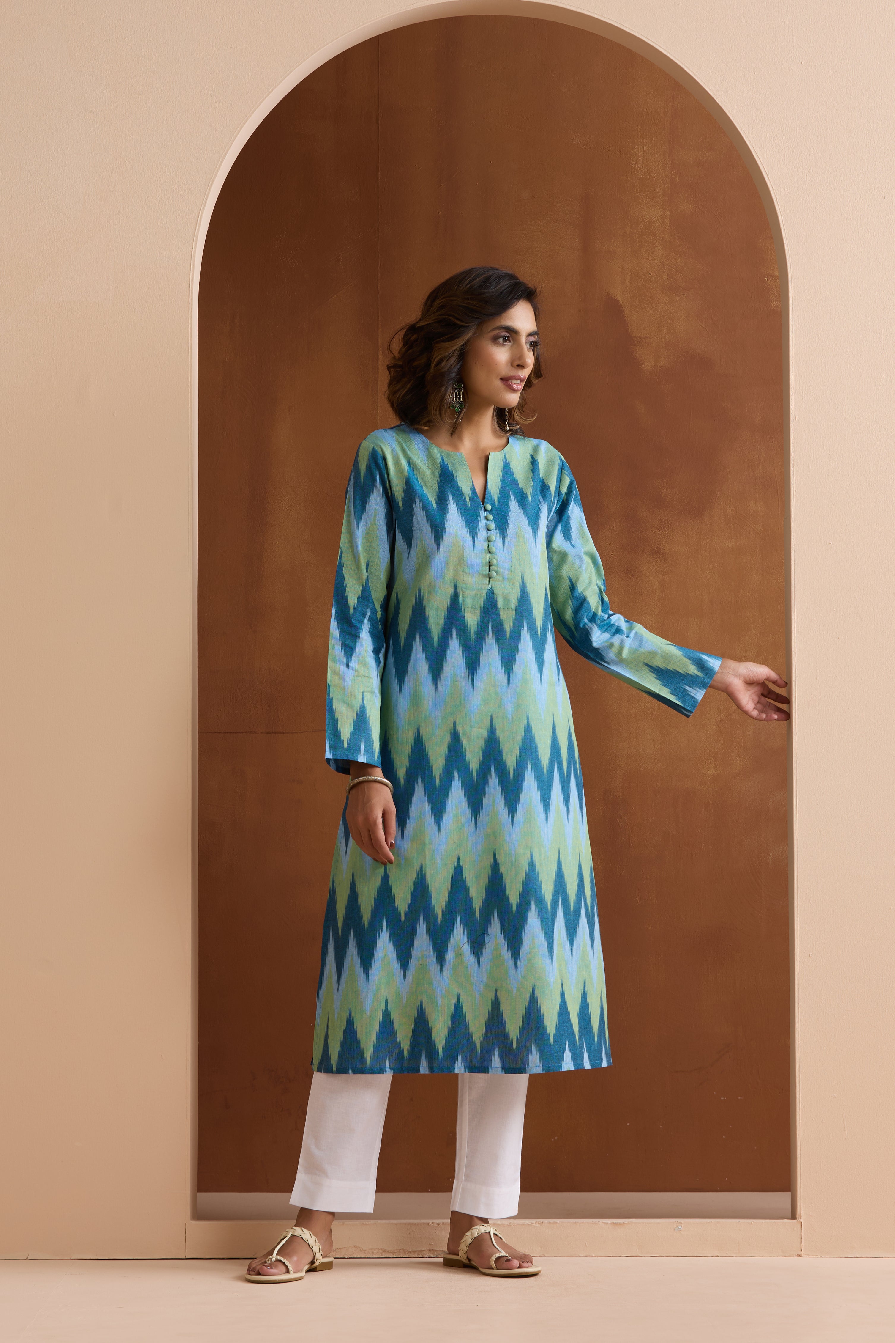 Blue Marla Ikat Handloom Cotton Kurta Set of 2