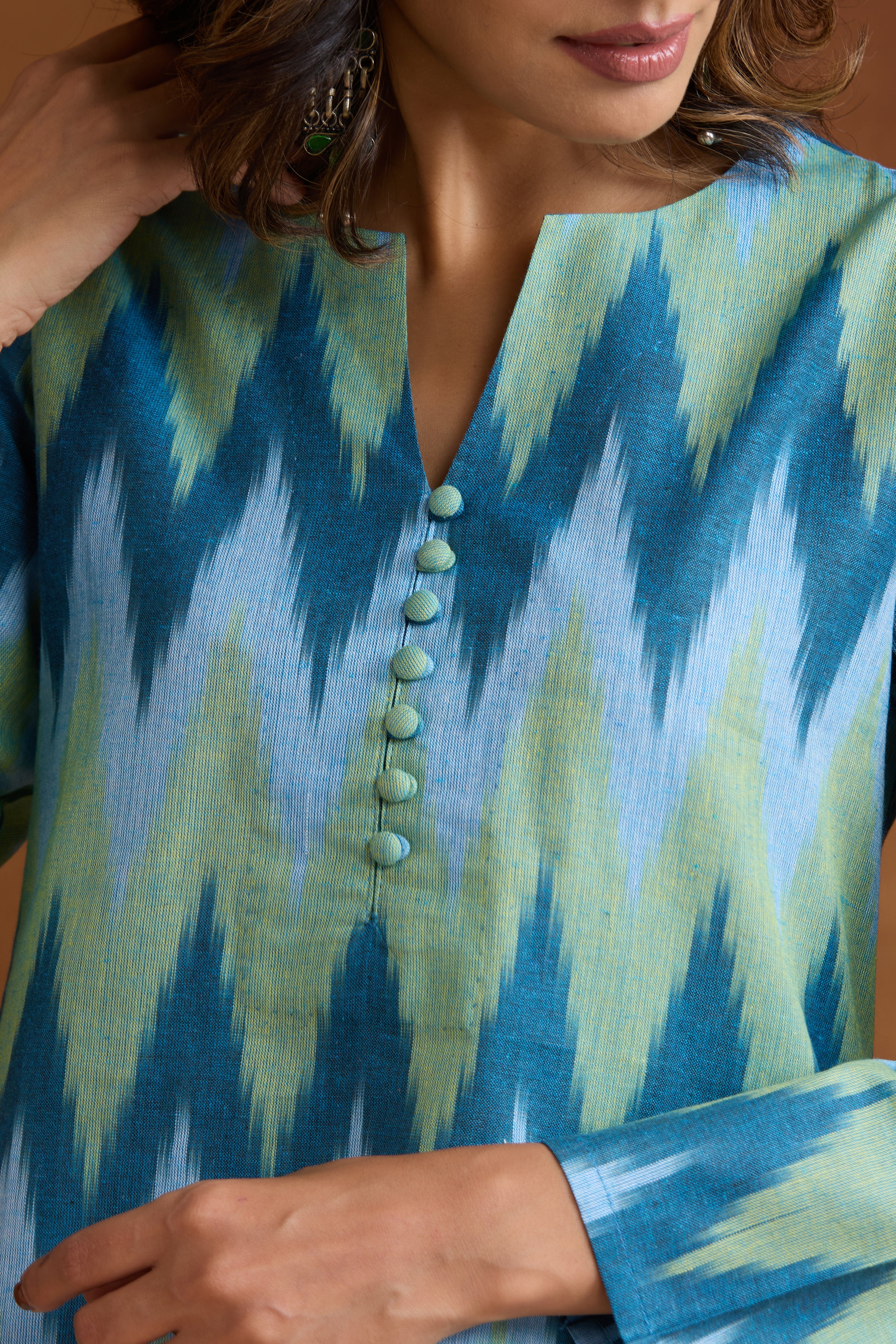 Blue Marla Ikat Handloom Cotton Kurta Set of 2