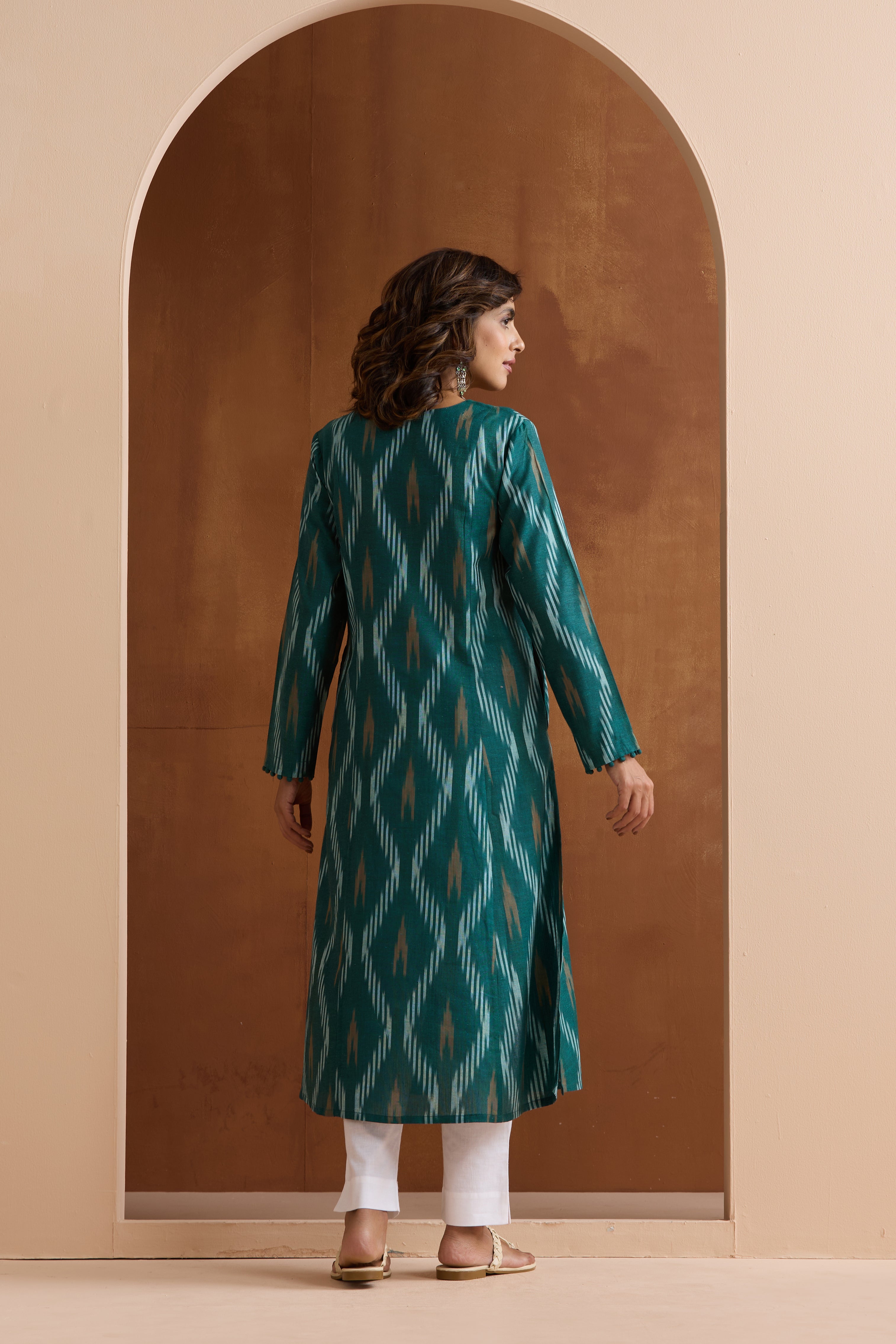 Green Gracie Ikat Handloom Cotton Kurta