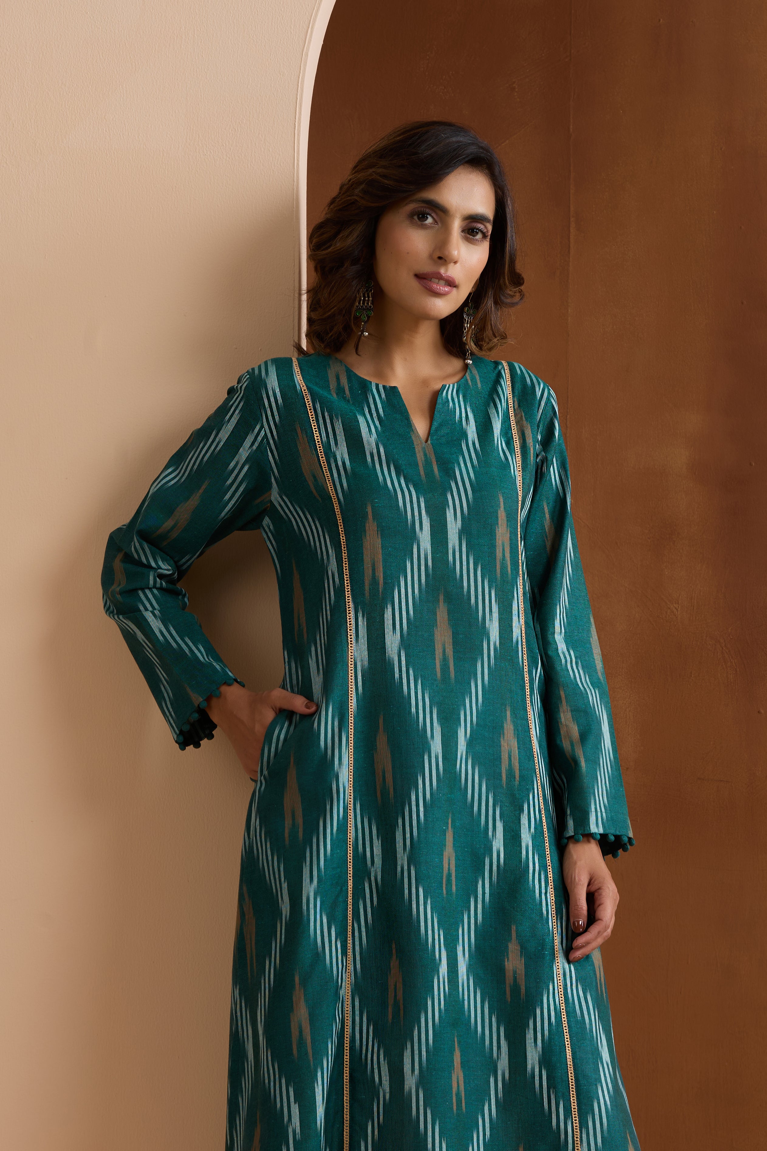 Green Gracie Ikat Handloom Cotton Kurta