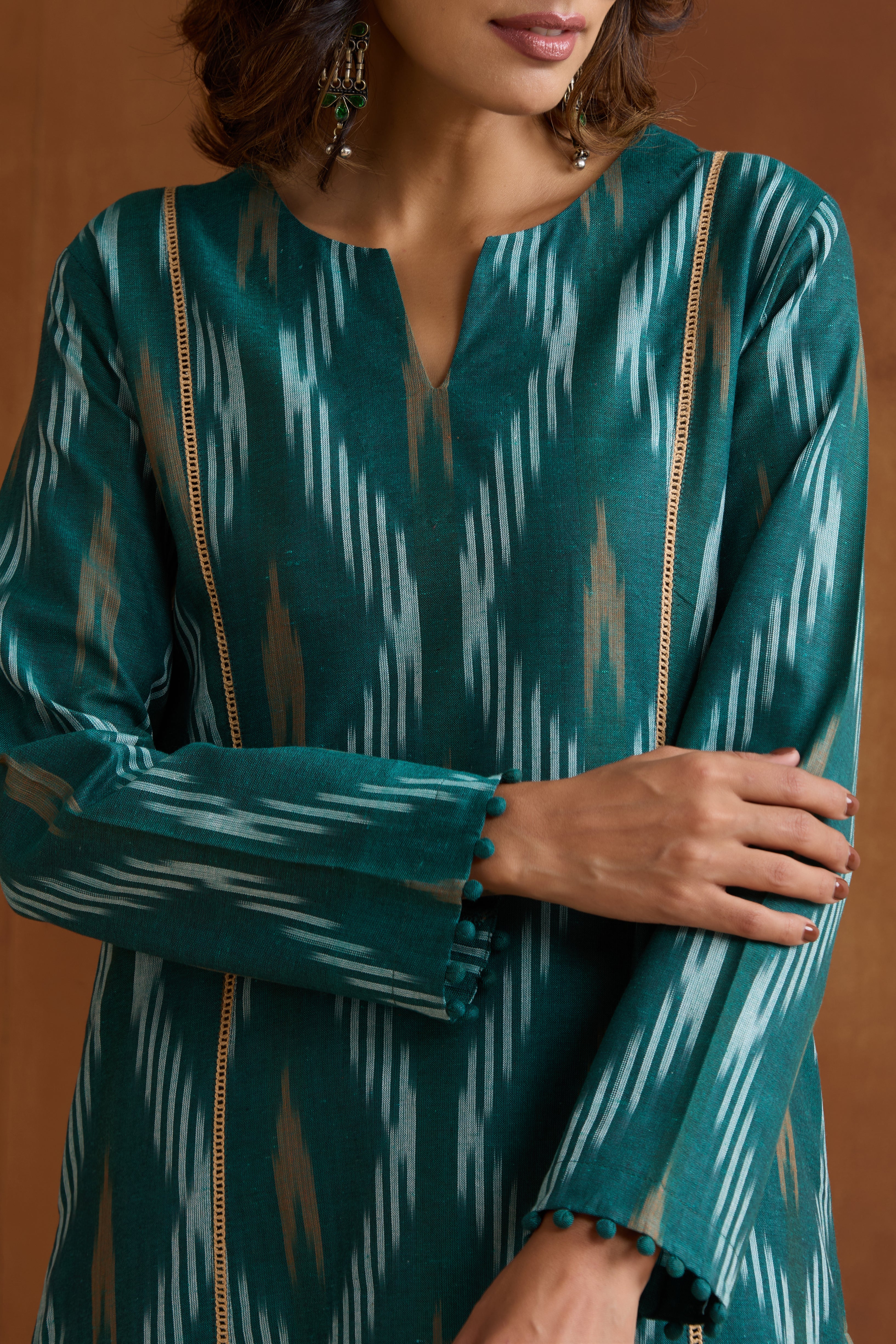 Green Gracie Ikat Handloom Cotton Kurta Set of 2