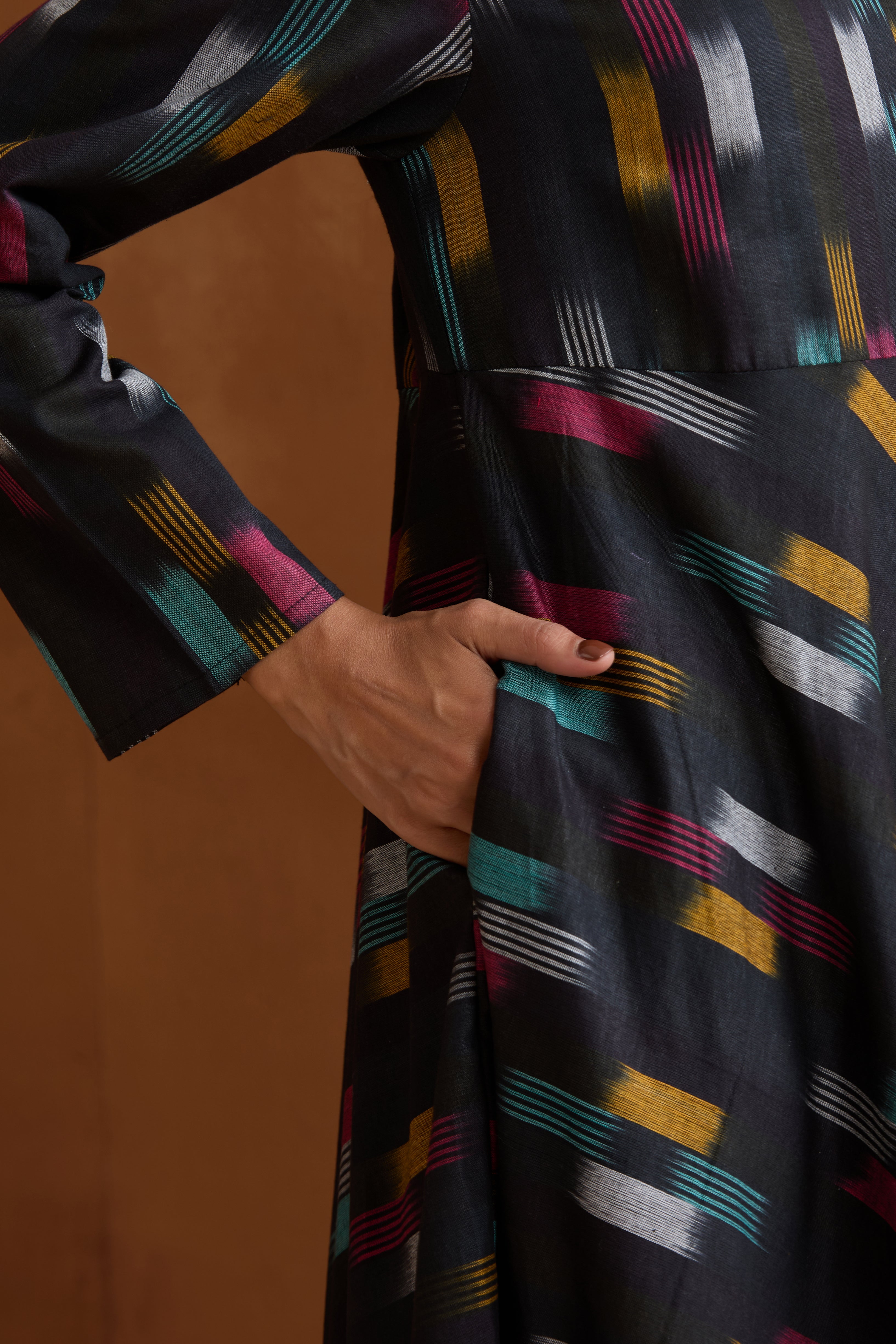 Ebony Black Ikat Handloom Cotton Anarkali Set of 2