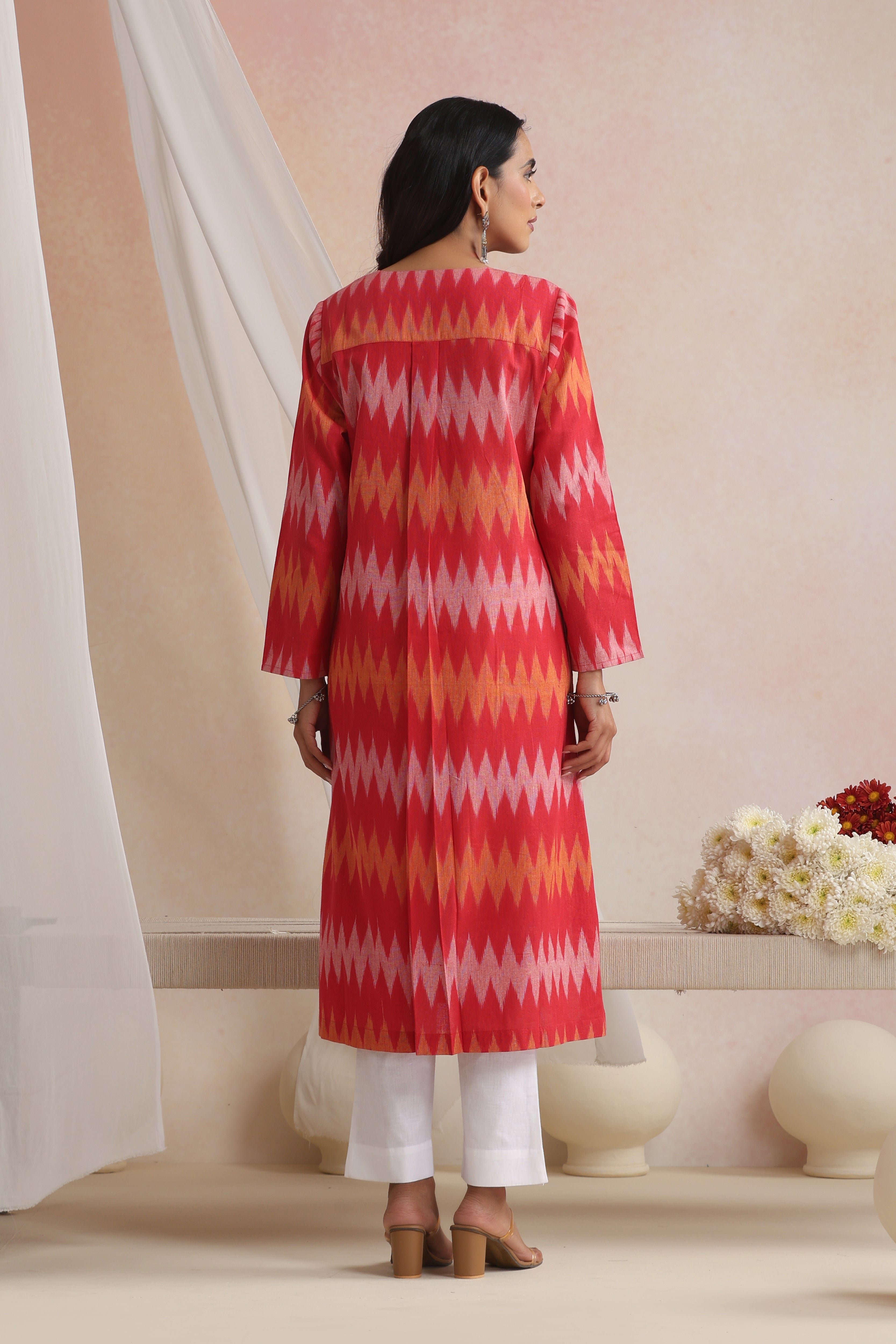 Red Rysa Ikat Handloom Cotton Kurta Set of 2