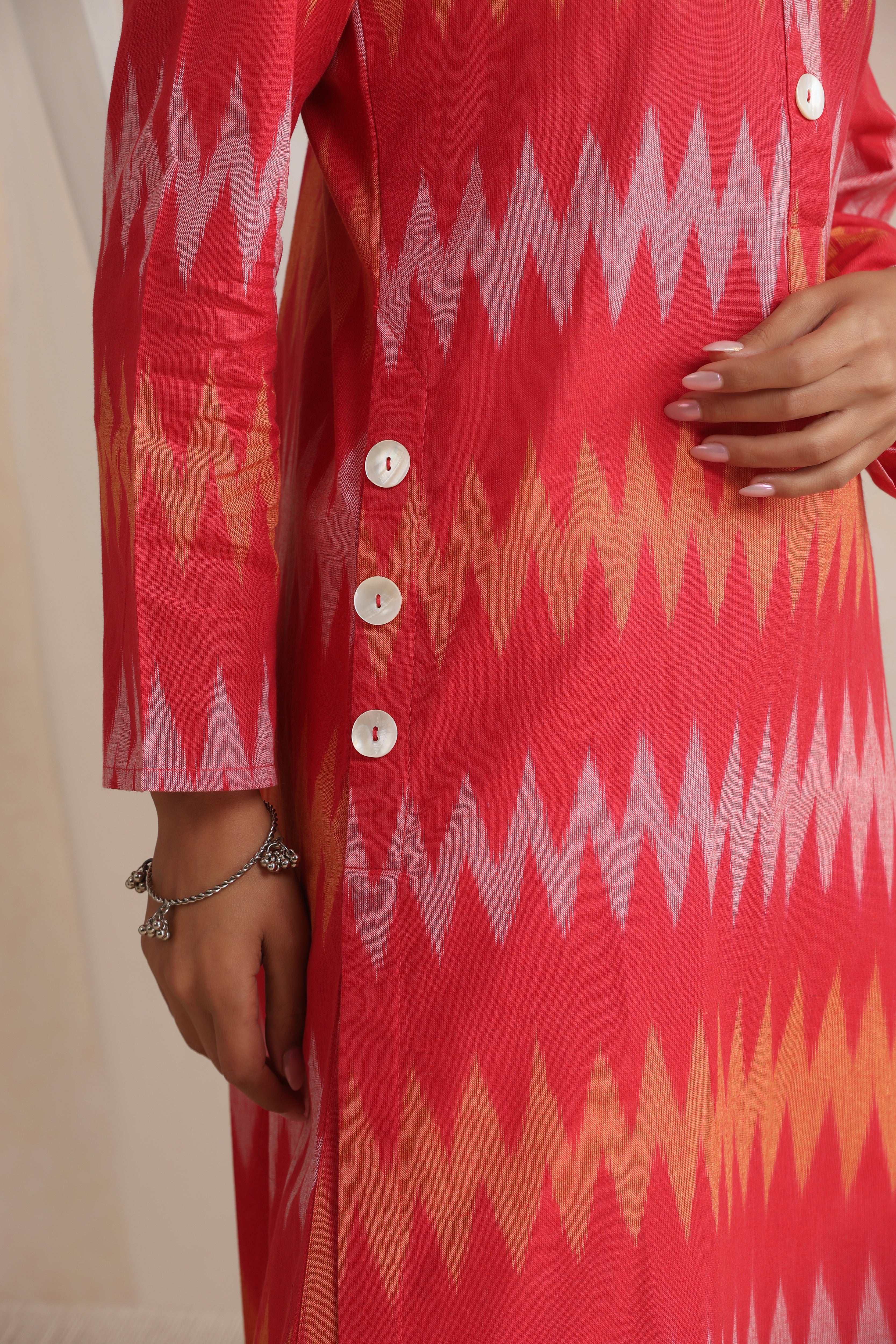 Red Rysa Ikat Handloom Cotton Kurta Set of 2