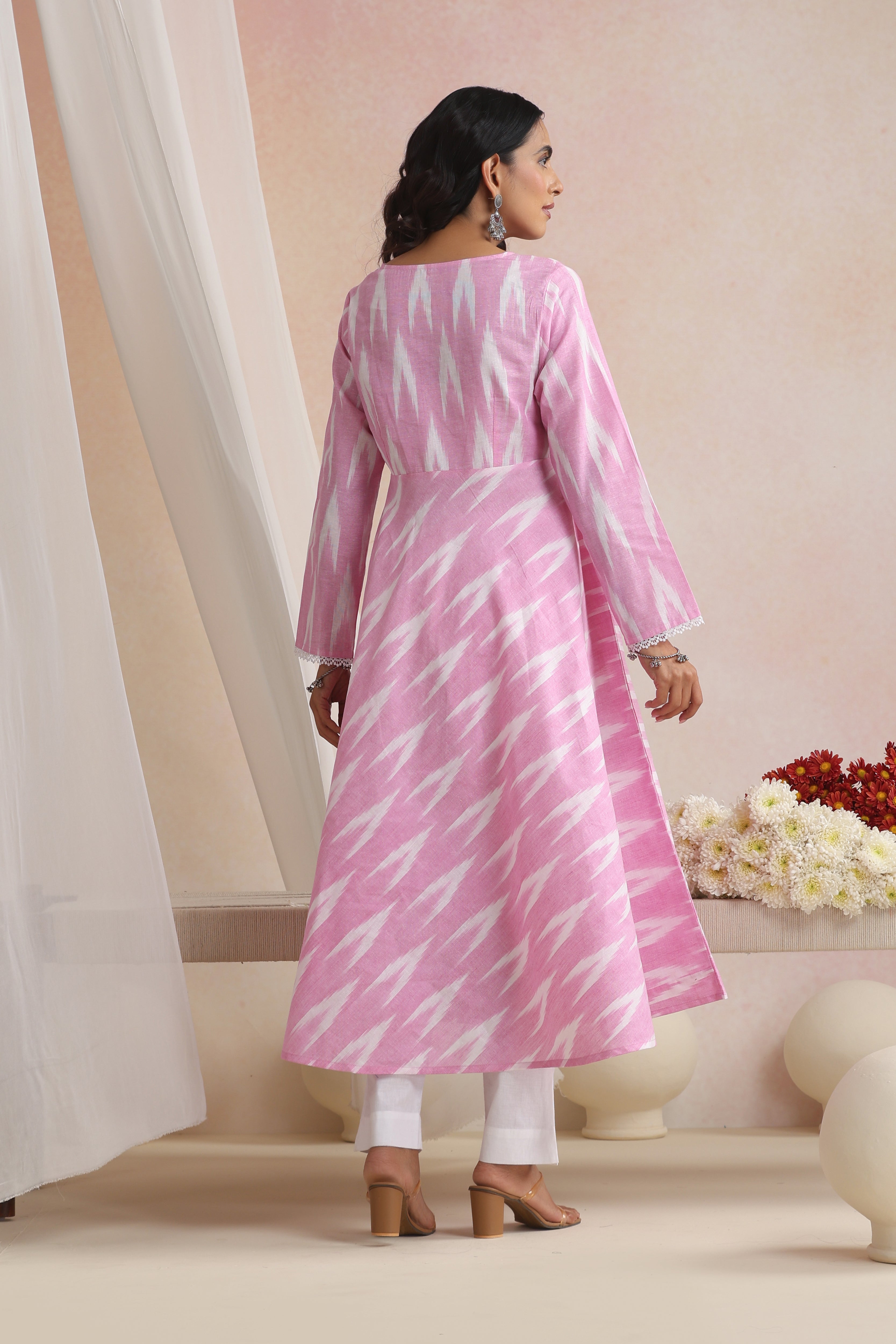 Pink Amara Ikat Handloom Cotton Anarkali Kurta