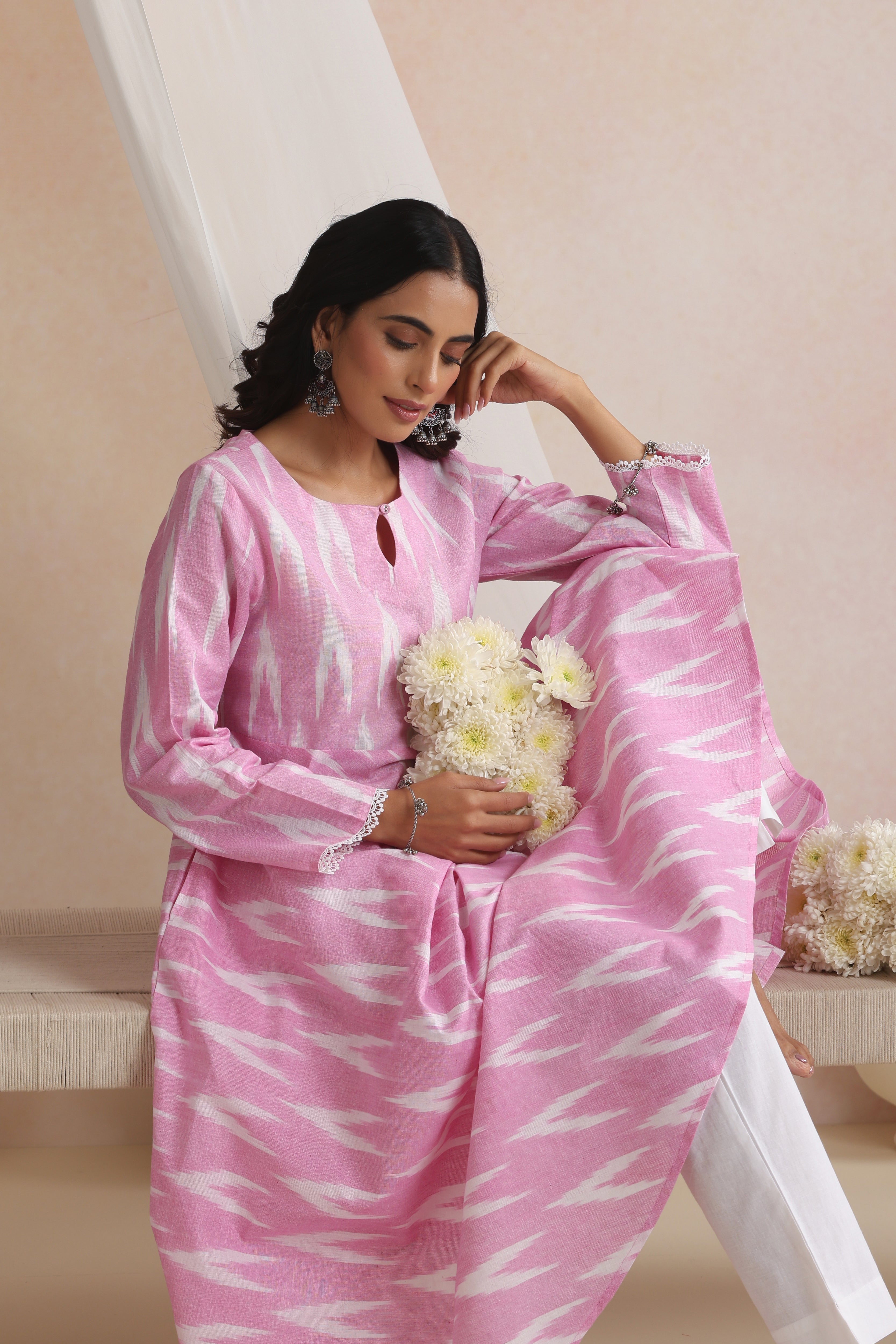 Pink Amara Ikat Handloom Cotton Anarkali Kurta