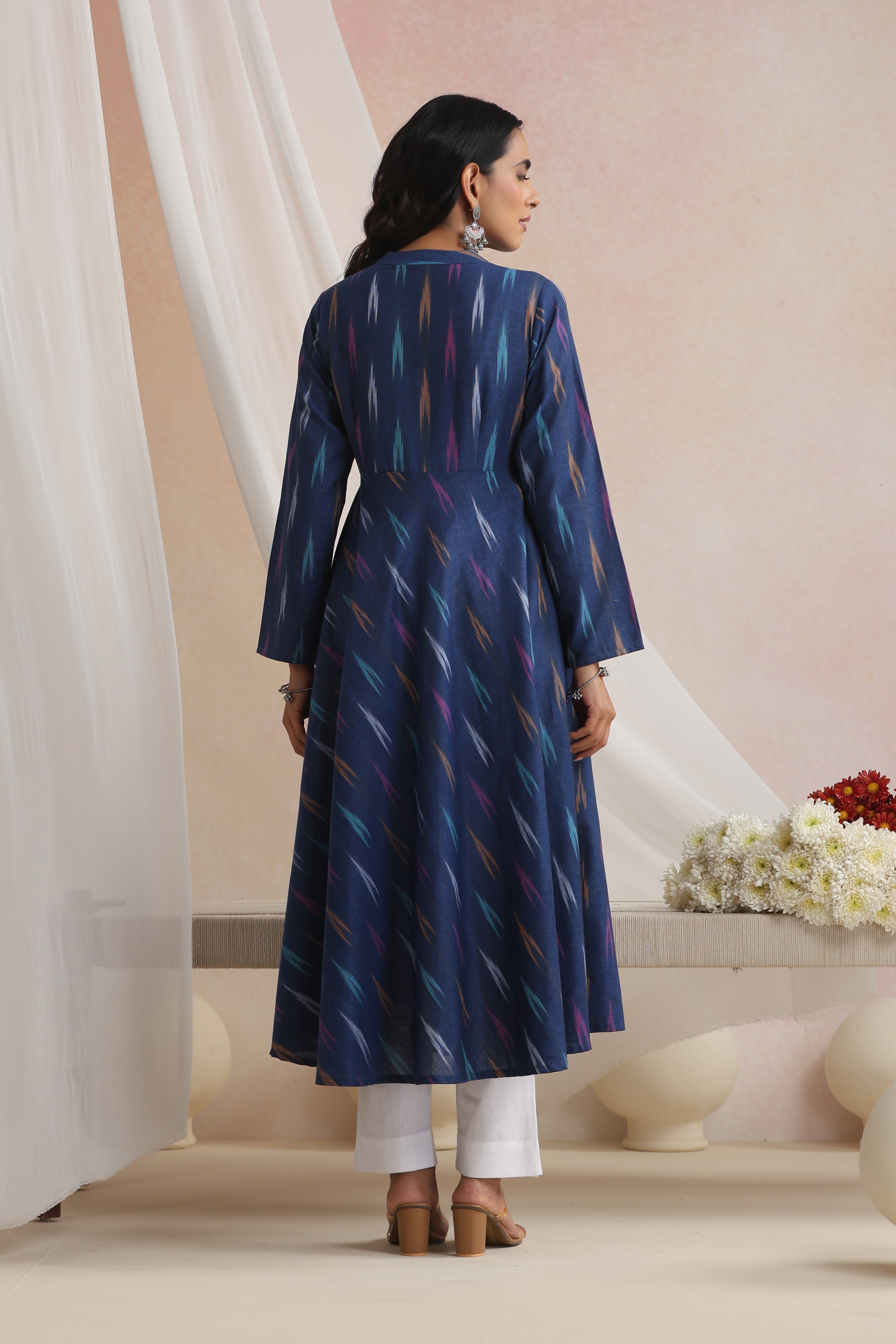 Navy Naira Ikat Handloom Cotton Anarkali Set of 2