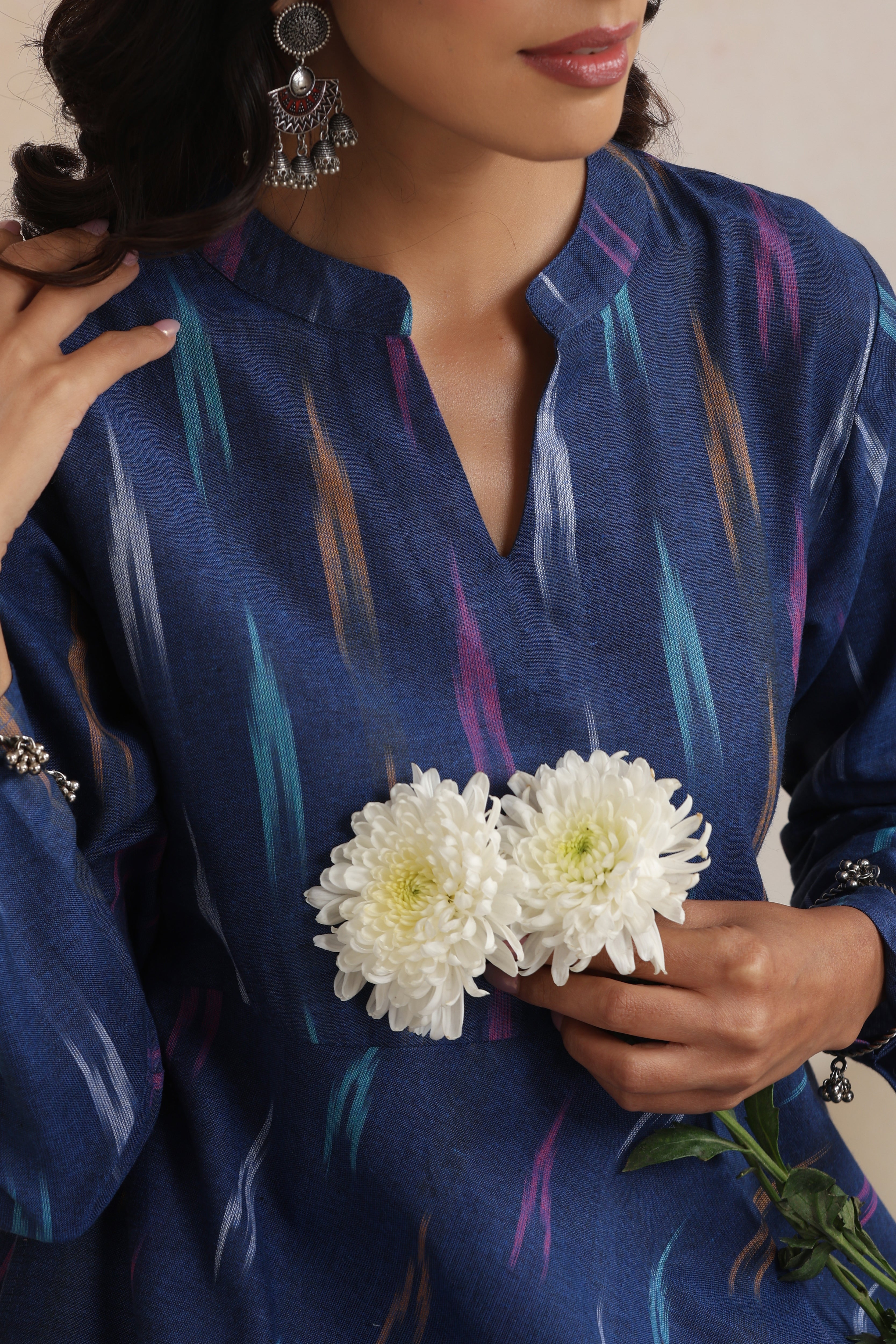 Navy Naira Ikat Handloom Cotton Anarkali Set of 2