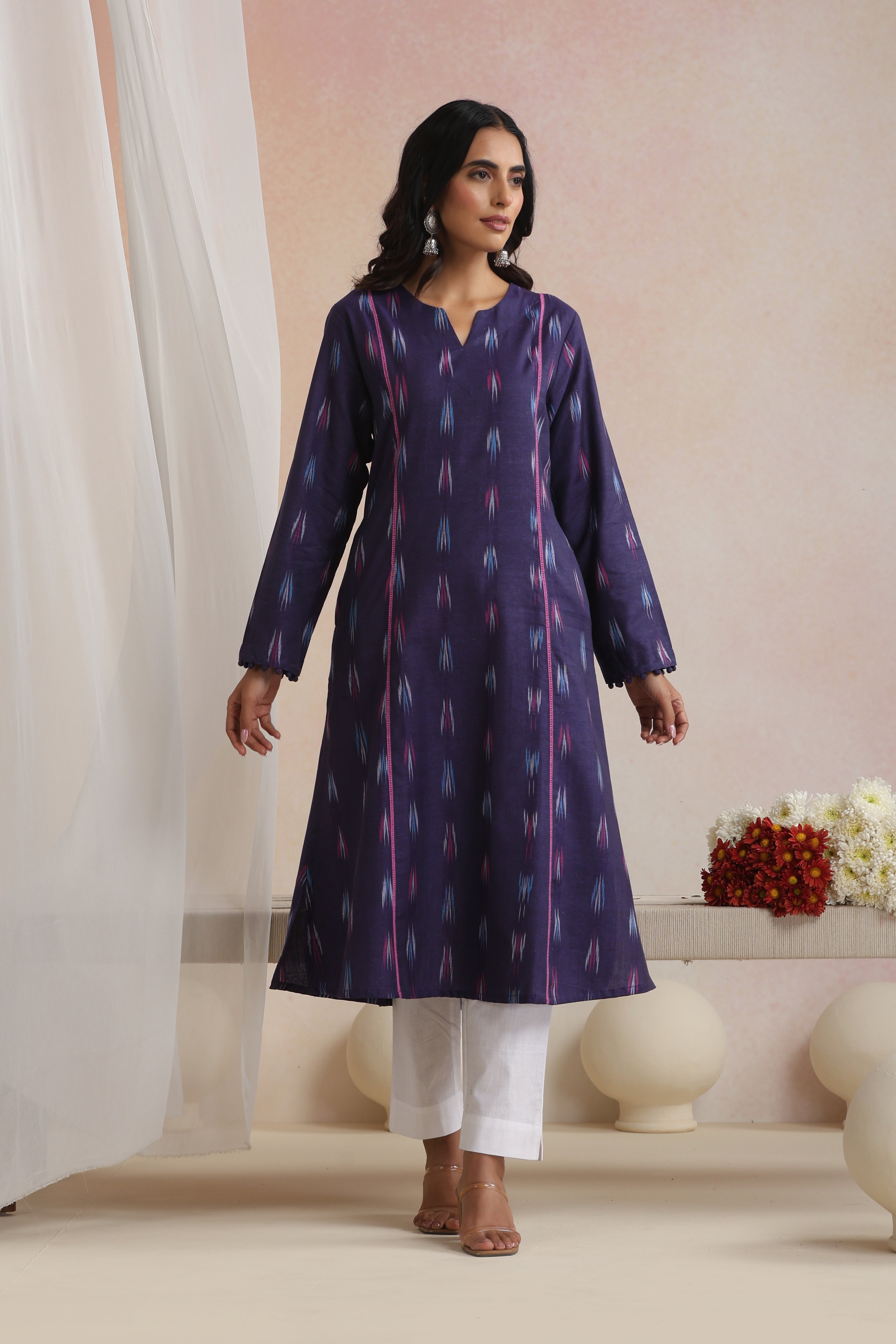 Violet Vinca Ikat Handloom Cotton Kurta