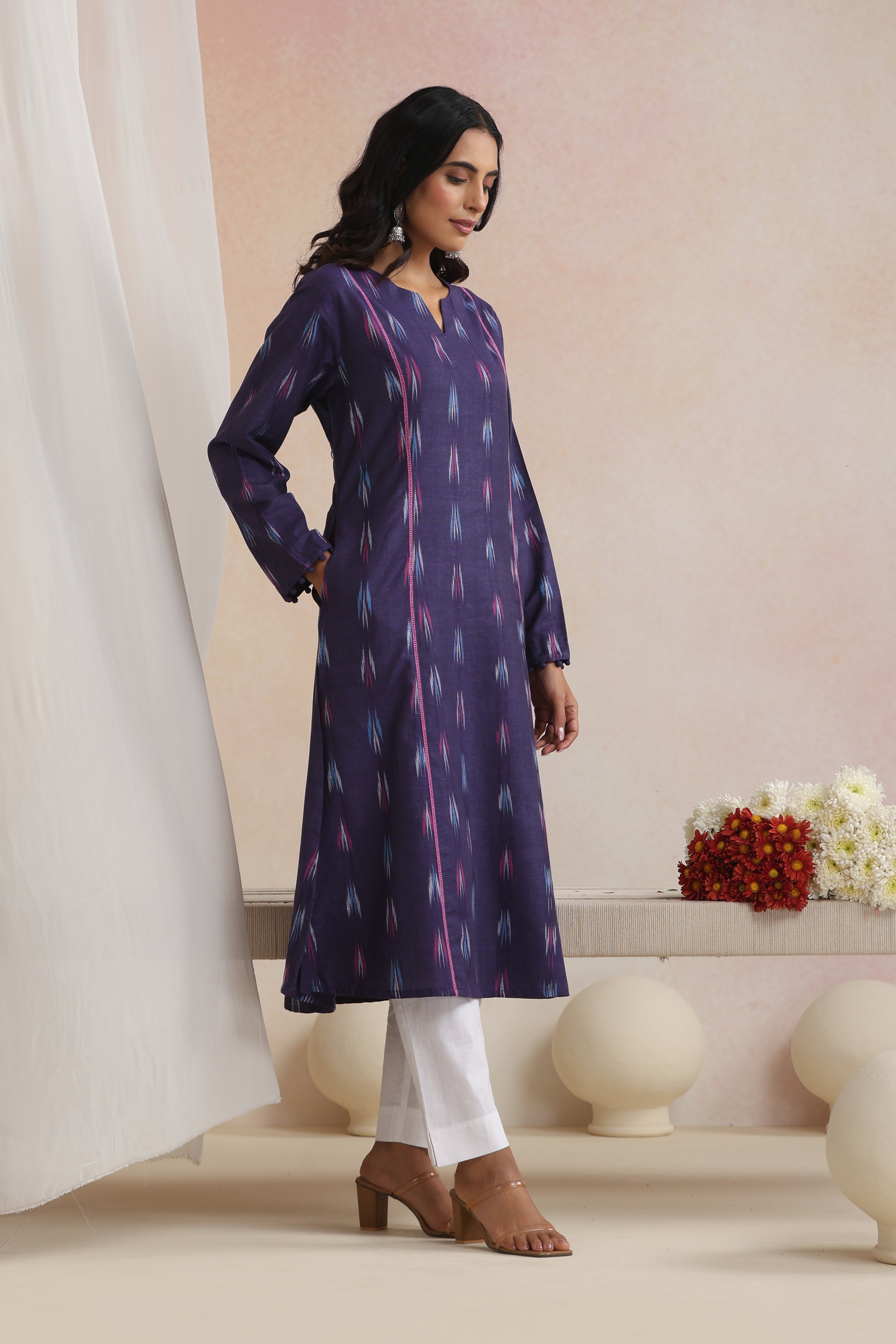 Violet Vinca Ikat Handloom Cotton Kurta