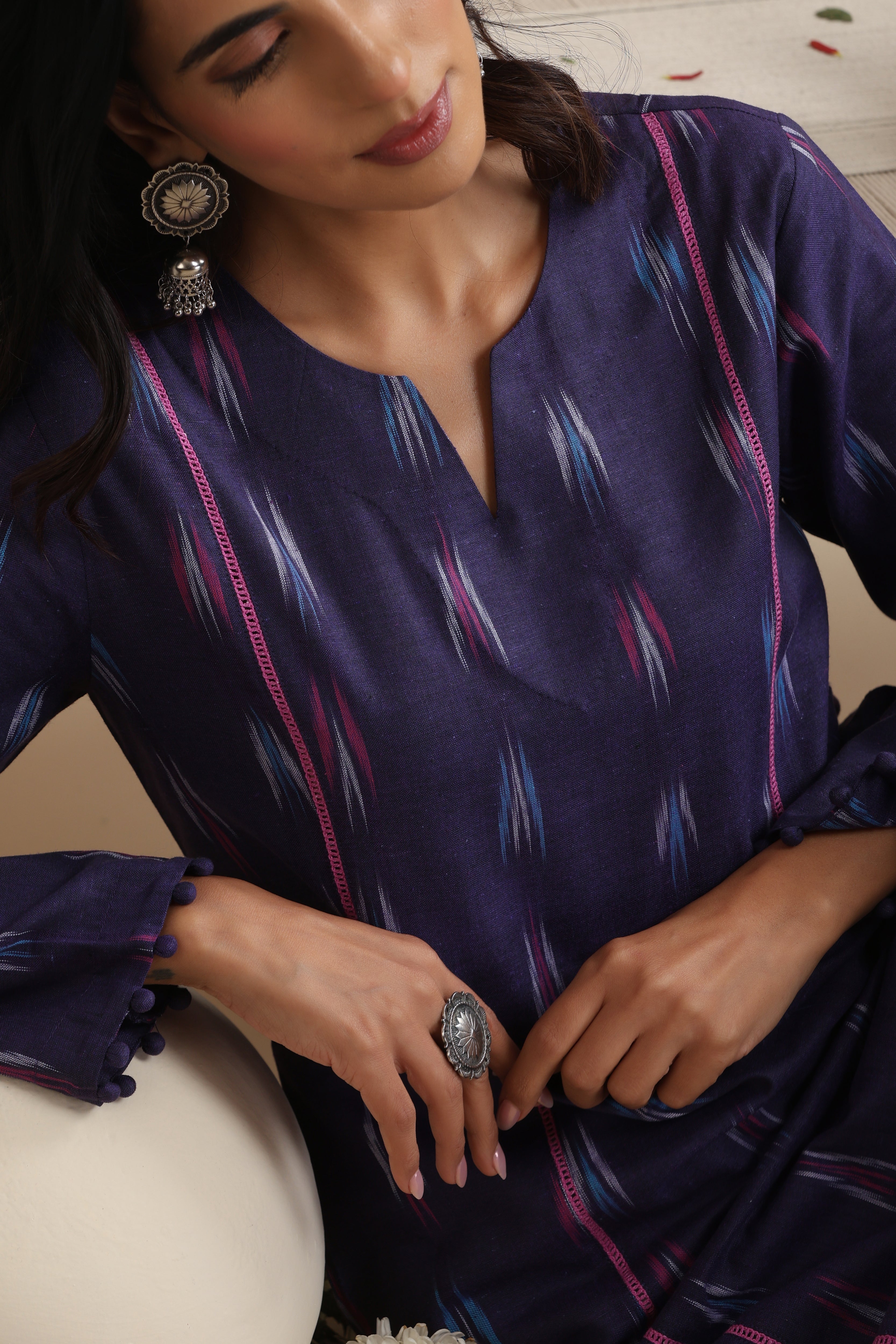 Violet Vinca Ikat Handloom Cotton Kurta