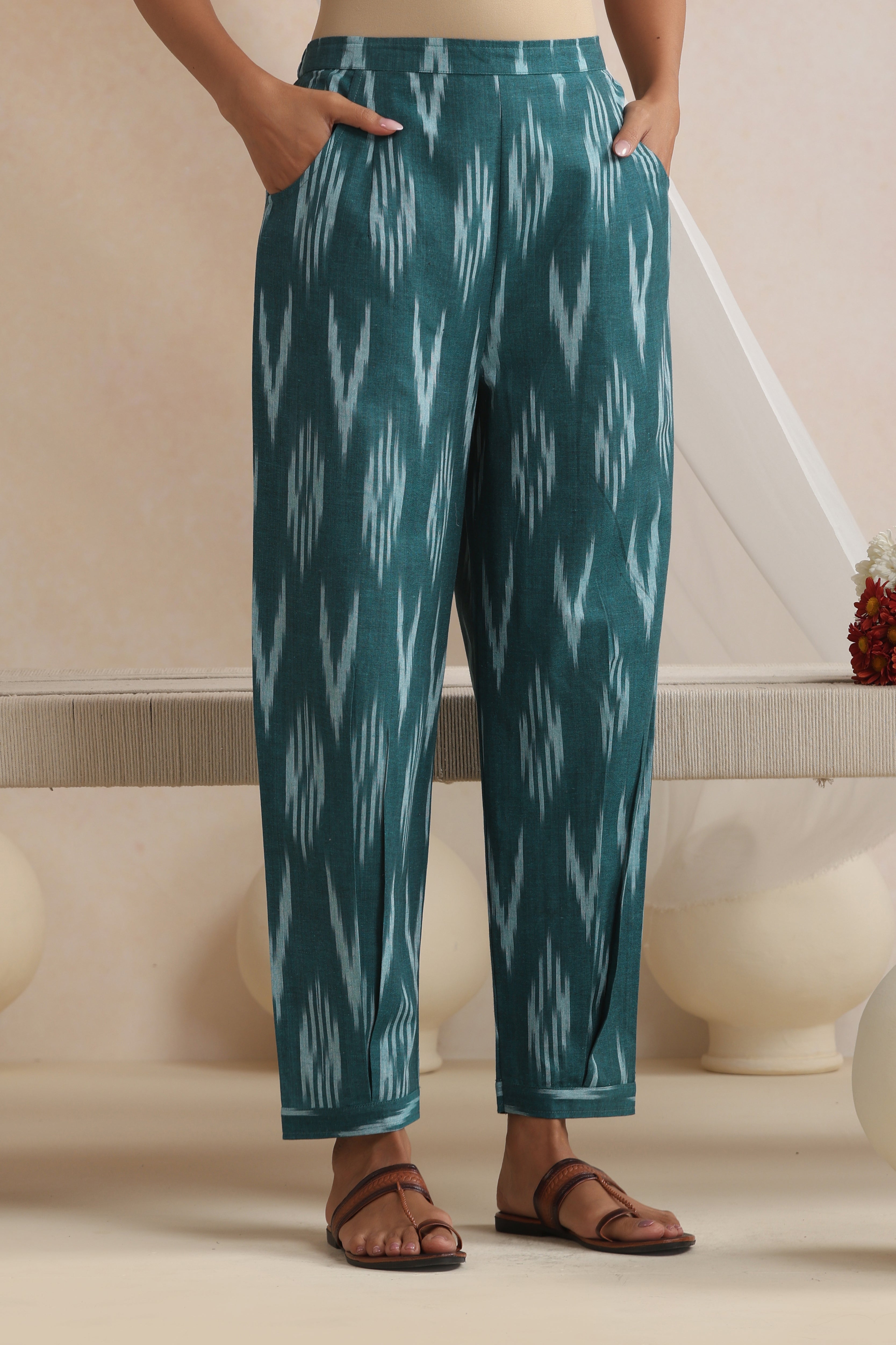 Green Liora Ikat Handloom Cotton Kurta Set of 2