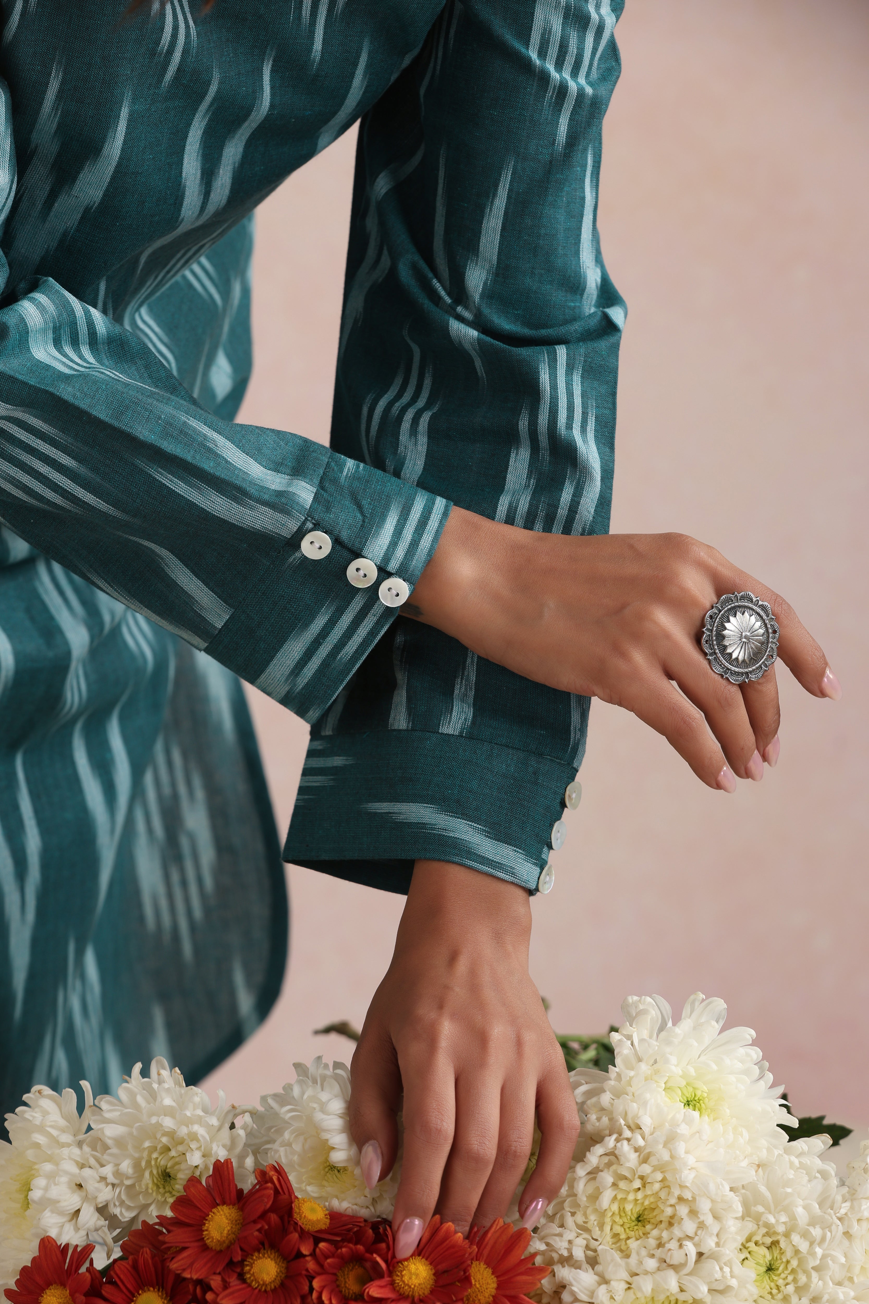 Green Liora Ikat Handloom Cotton Kurta Set of 2