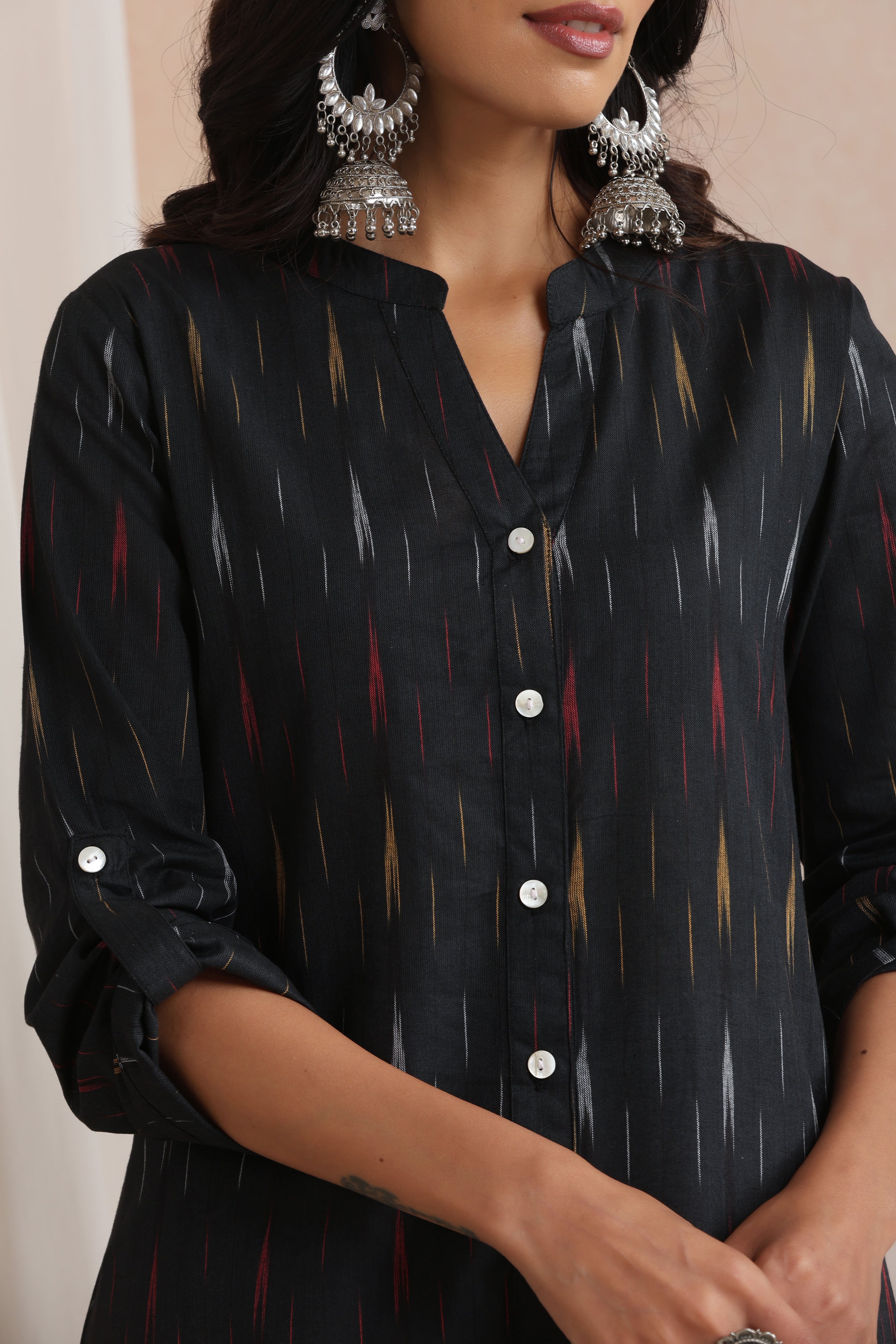 Black Eliza Ikat Handloom Cotton Kurta Set of 2