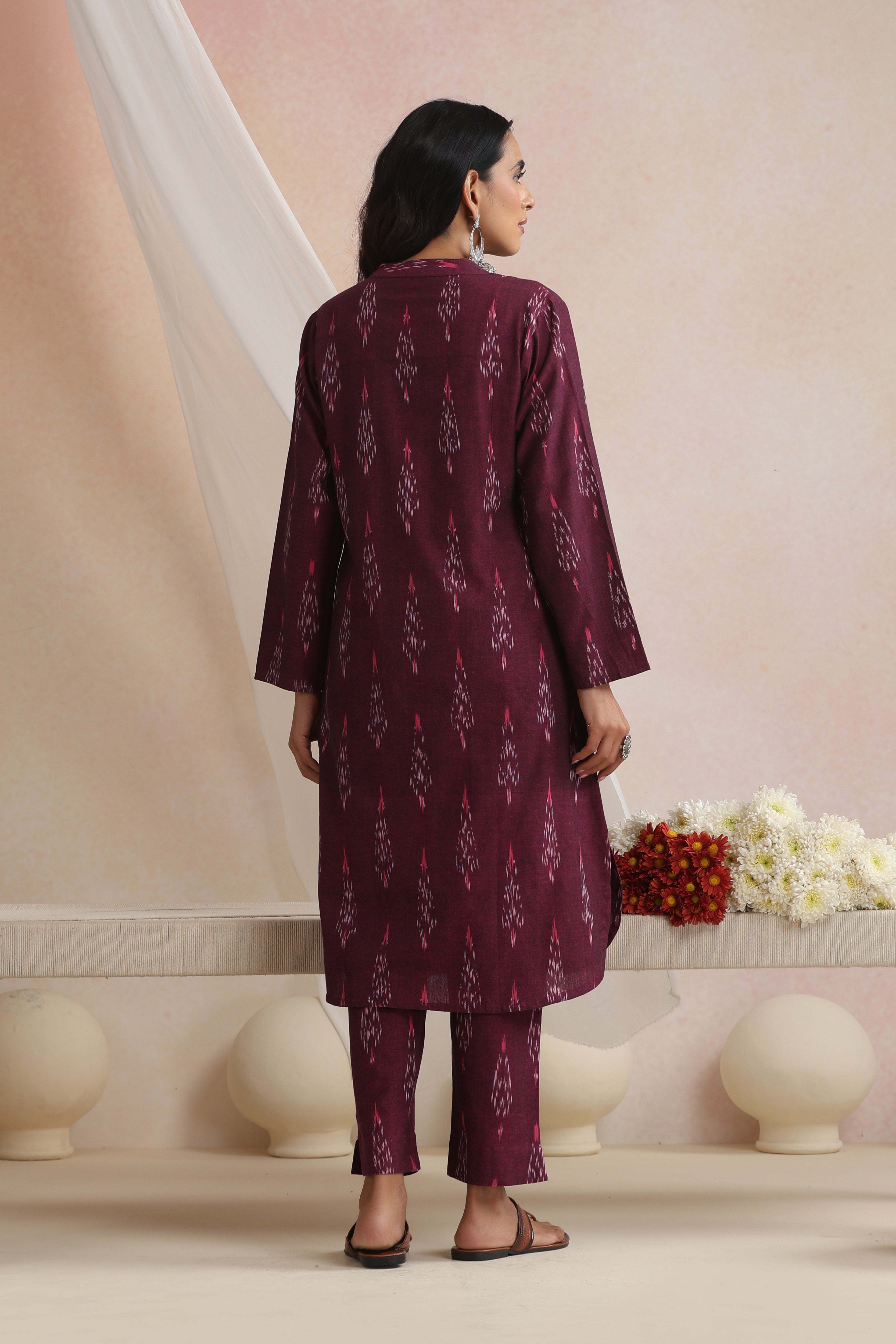 Purple Arisya Ikat Handloom Cotton Kurta Set of 2