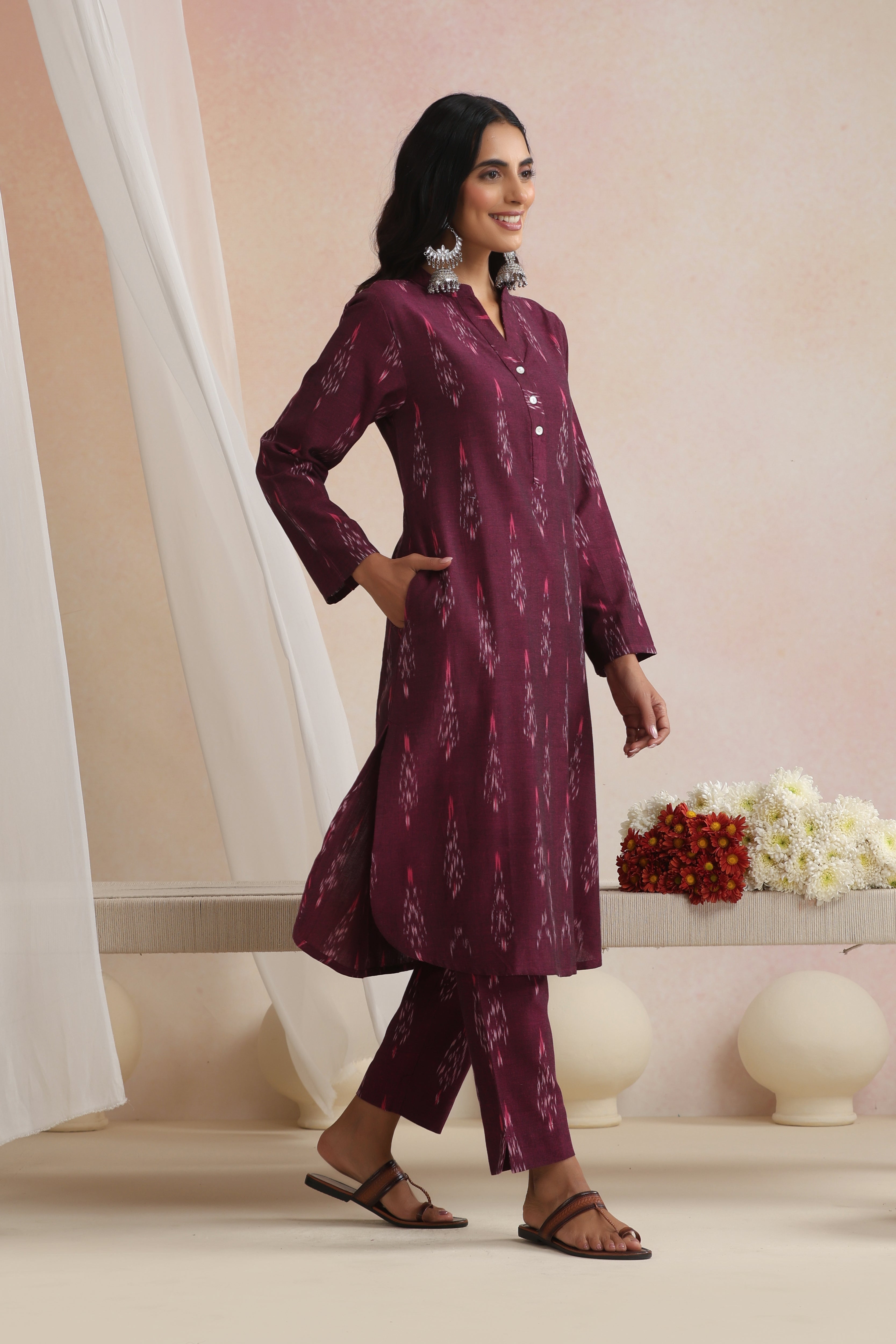 Purple Arisya Ikat Handloom Cotton Kurta Set of 2