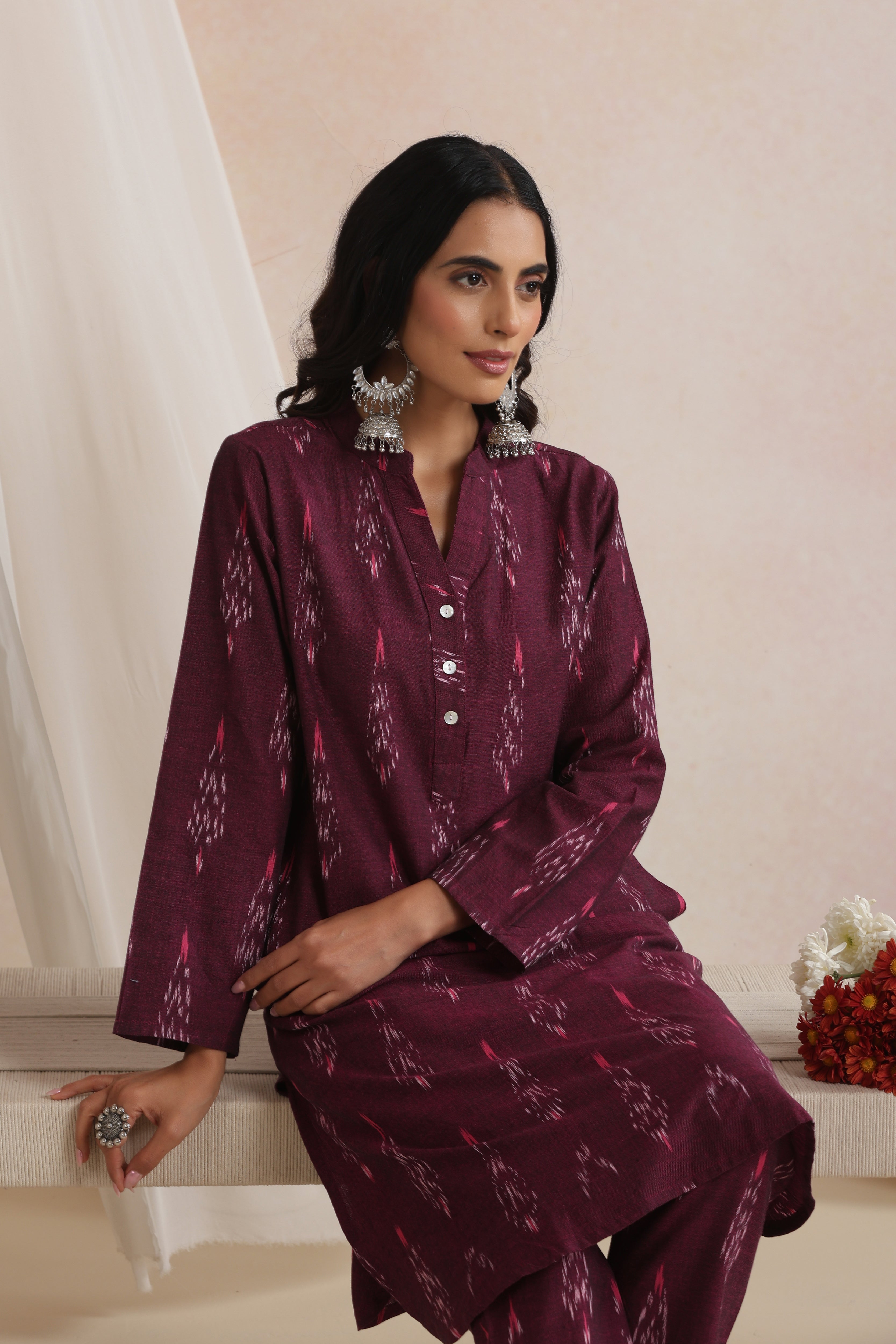 Purple Arisya Ikat Handloom Cotton Kurta Set of 2