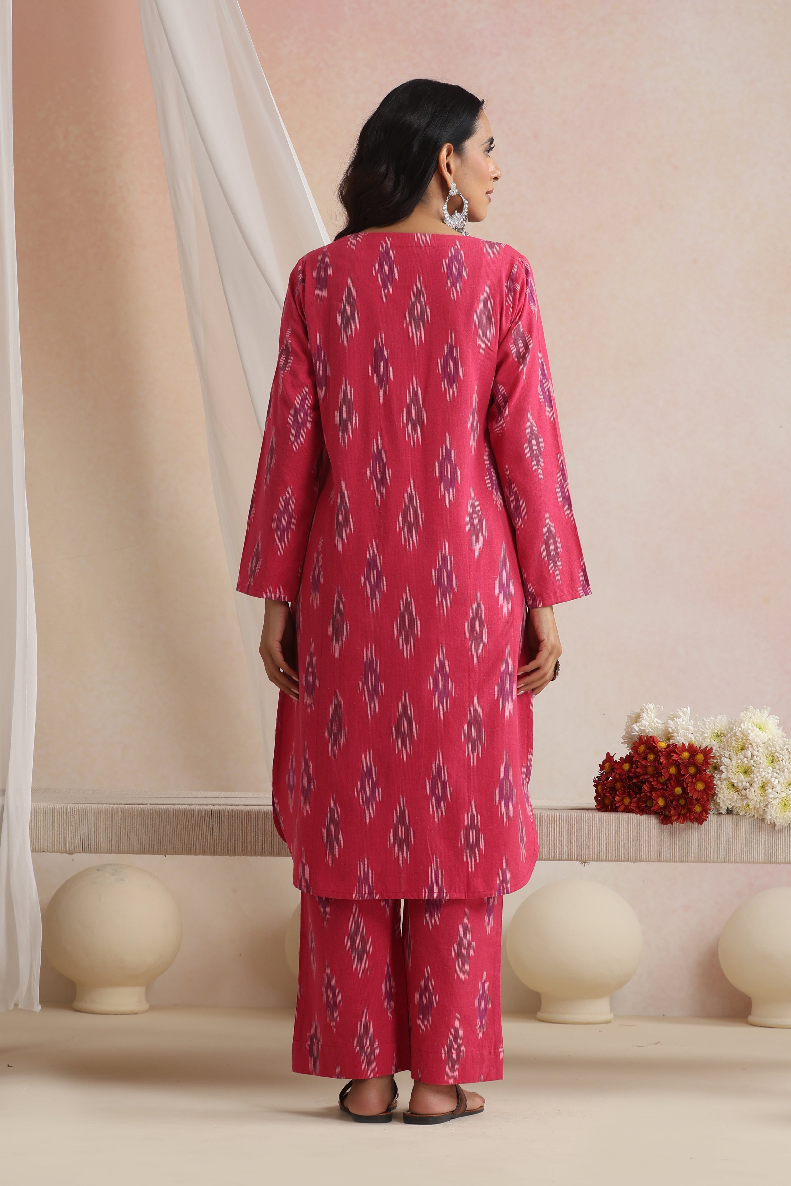 Pink Prisha Ikat Handloom Cotton Kurta Set of 2
